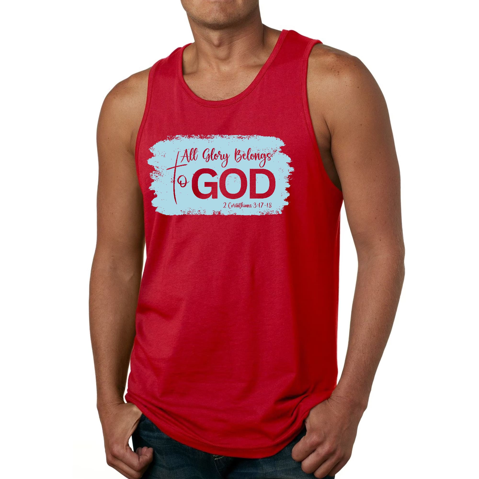 Mens Fitness Tank Top Graphic T-shirt All Glory Belongs to God - Light