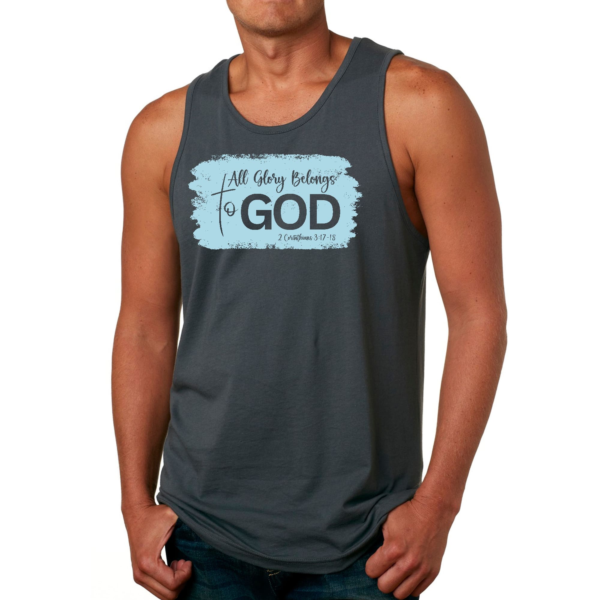 Mens Fitness Tank Top Graphic T-shirt All Glory Belongs to God - Light