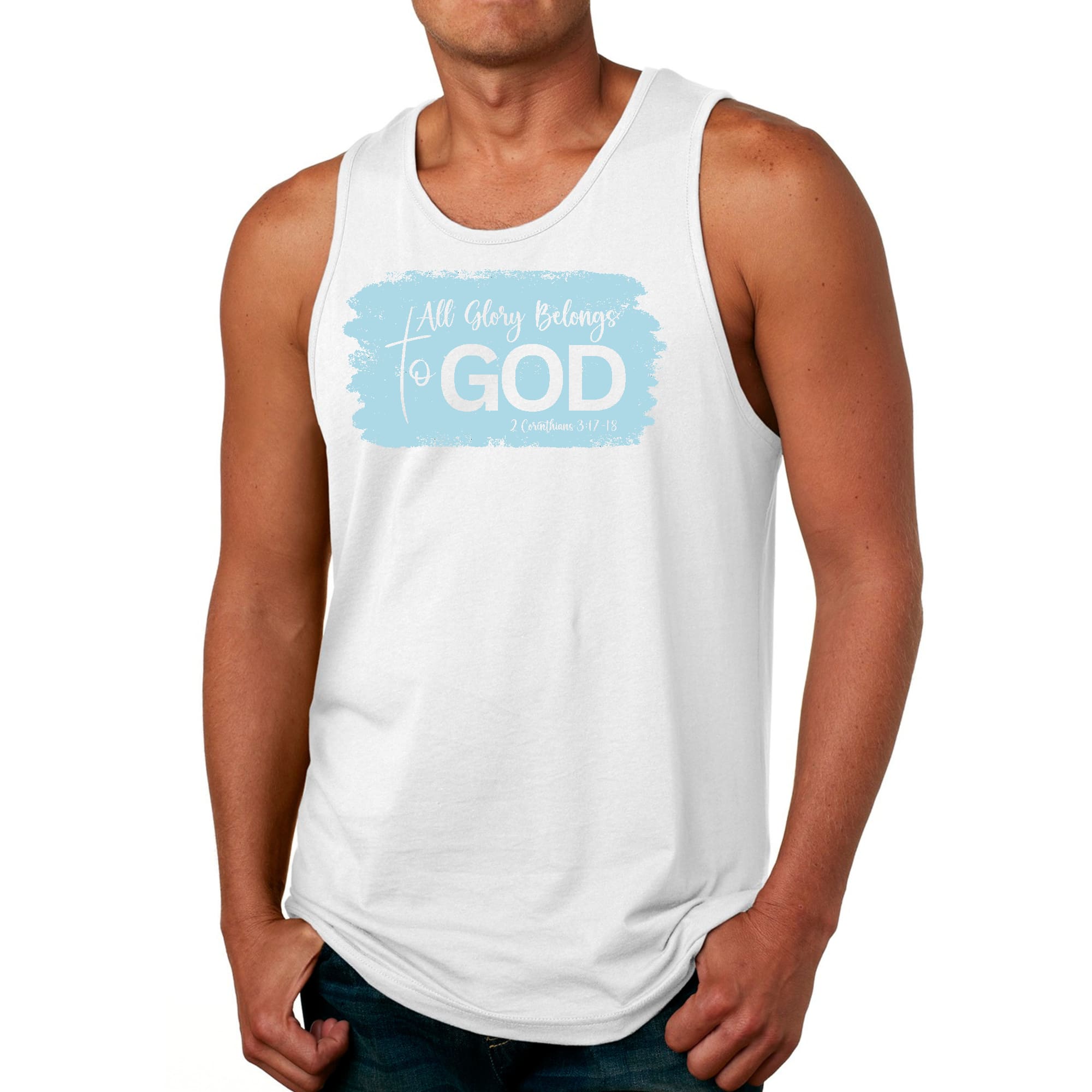 Mens Fitness Tank Top Graphic T-shirt All Glory Belongs to God - Light