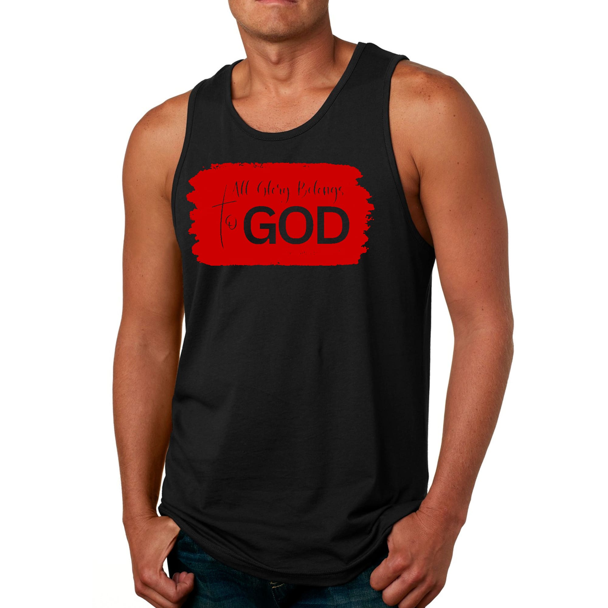 Mens Fitness Tank Top Graphic T-shirt All Glory Belongs to God - Red