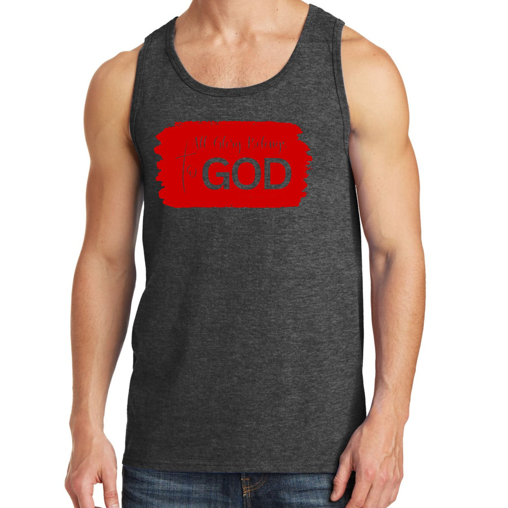 Mens Fitness Tank Top Graphic T-shirt All Glory Belongs to God - Red