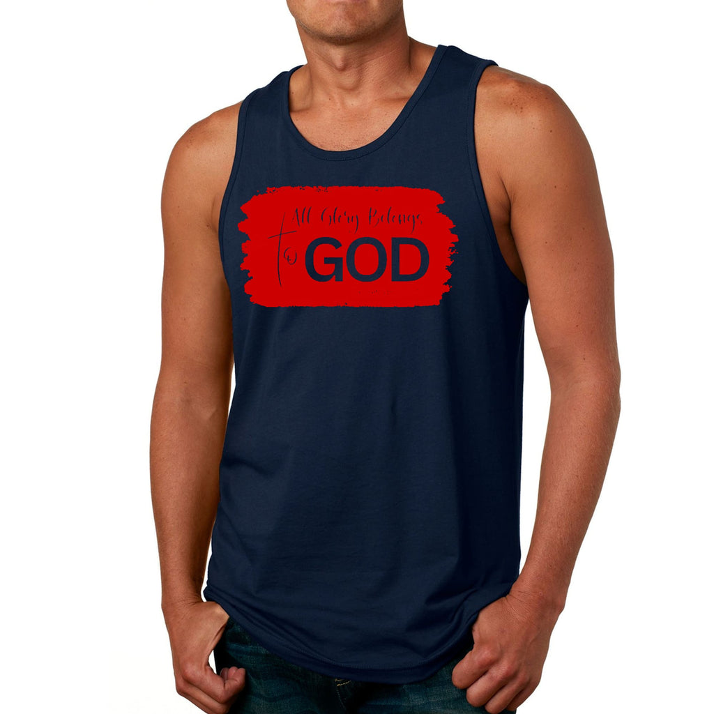 Mens Fitness Tank Top Graphic T-shirt All Glory Belongs to God - Red