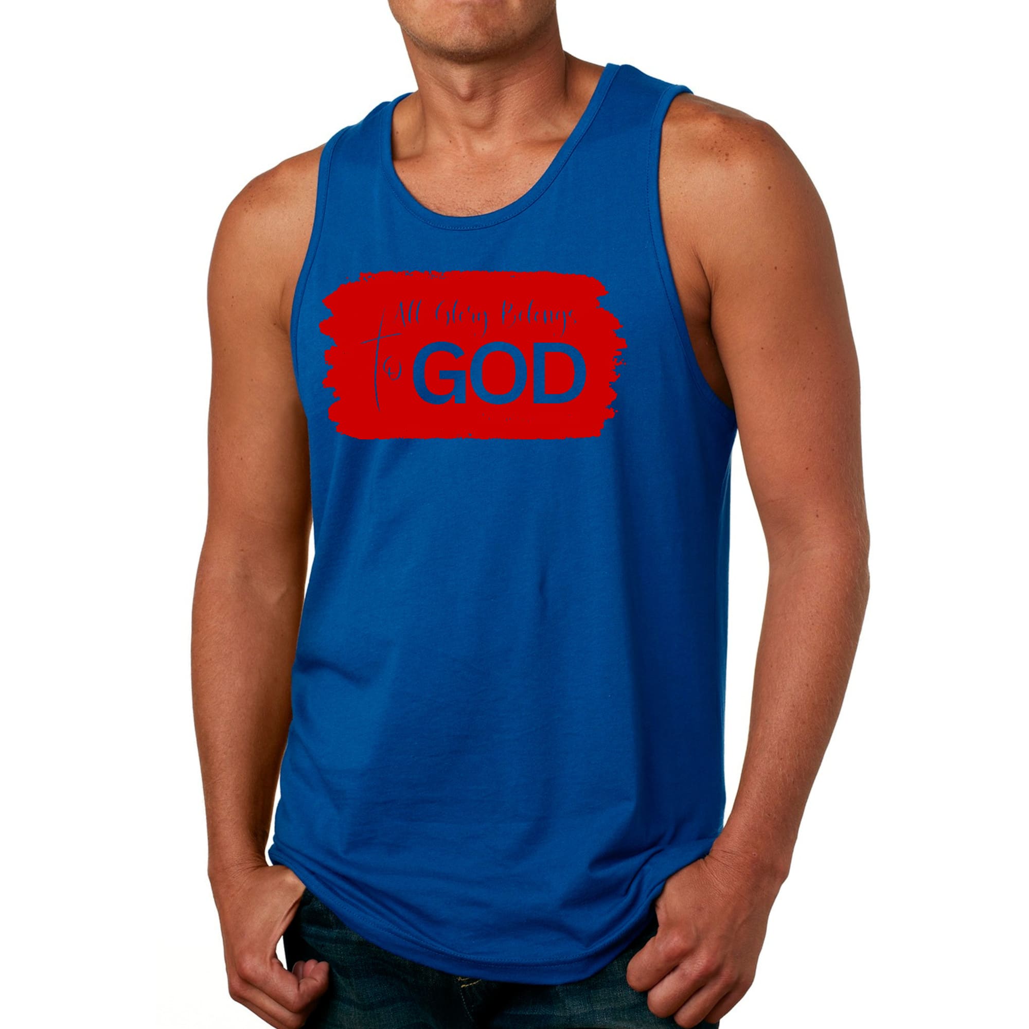 Mens Fitness Tank Top Graphic T-shirt All Glory Belongs to God - Red