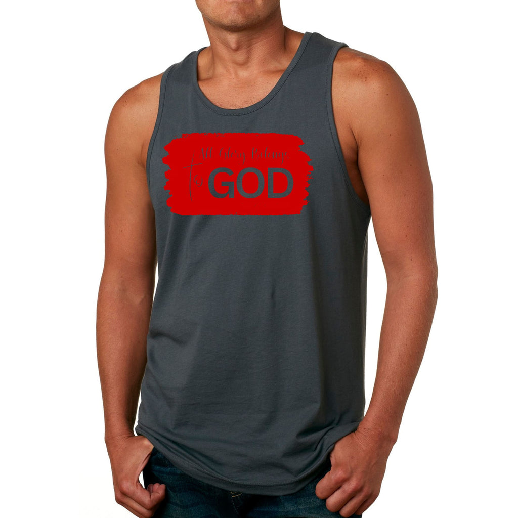 Mens Fitness Tank Top Graphic T-shirt All Glory Belongs to God - Red