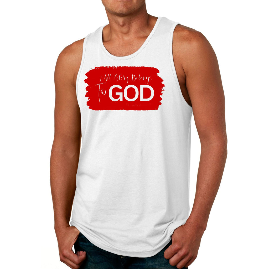 Mens Fitness Tank Top Graphic T-shirt All Glory Belongs to God - Red