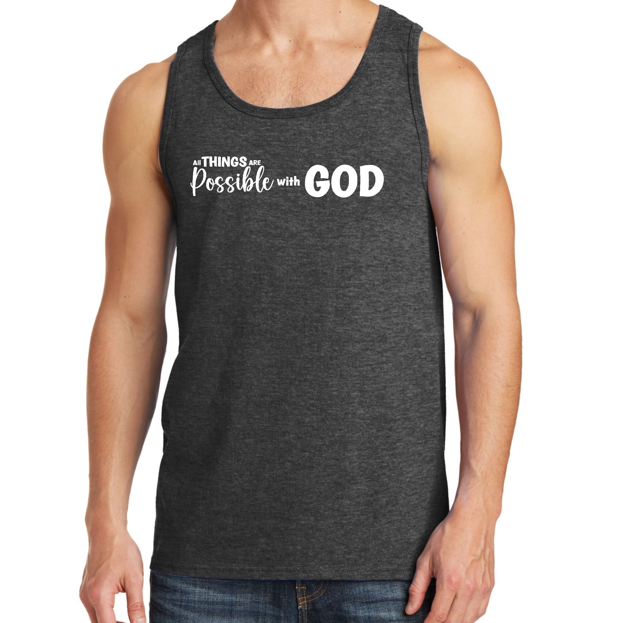 Mens Fitness Tank Top Graphic T-shirt All Things are Possible with God