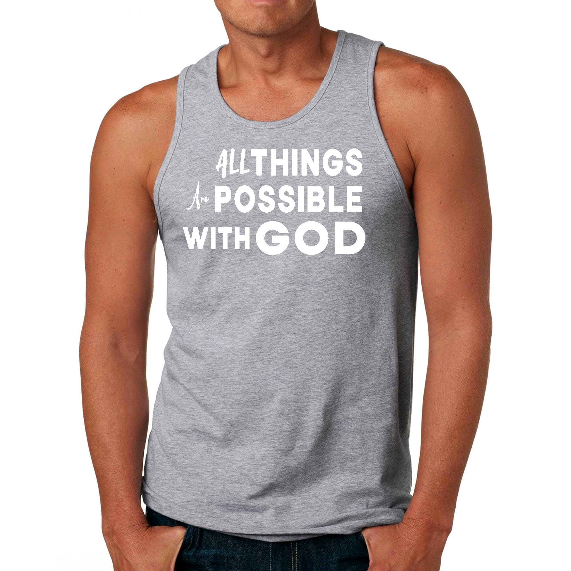 Mens Fitness Tank Top Graphic T-shirt All Things are Possible with God