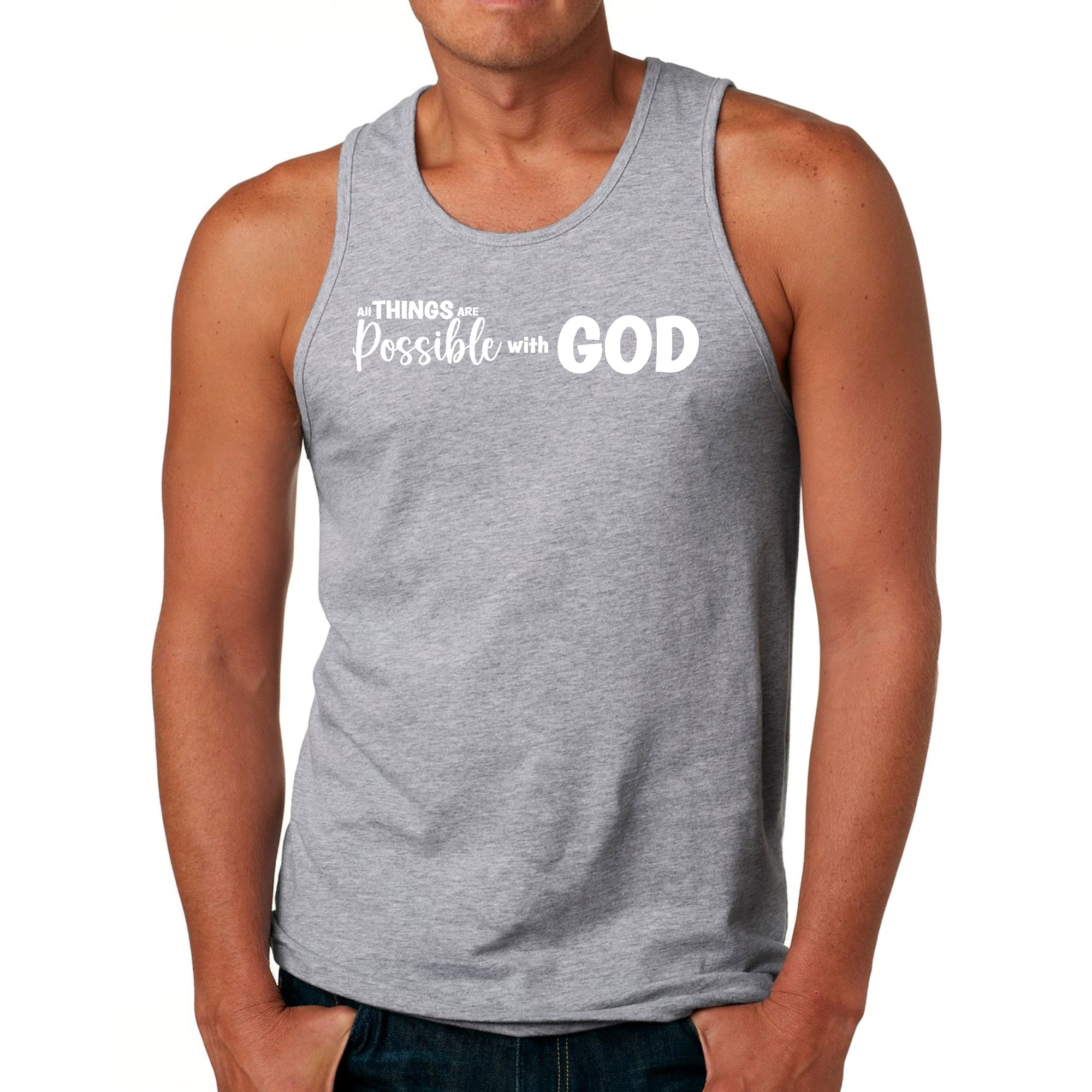 Mens Fitness Tank Top Graphic T-shirt All Things are Possible with God