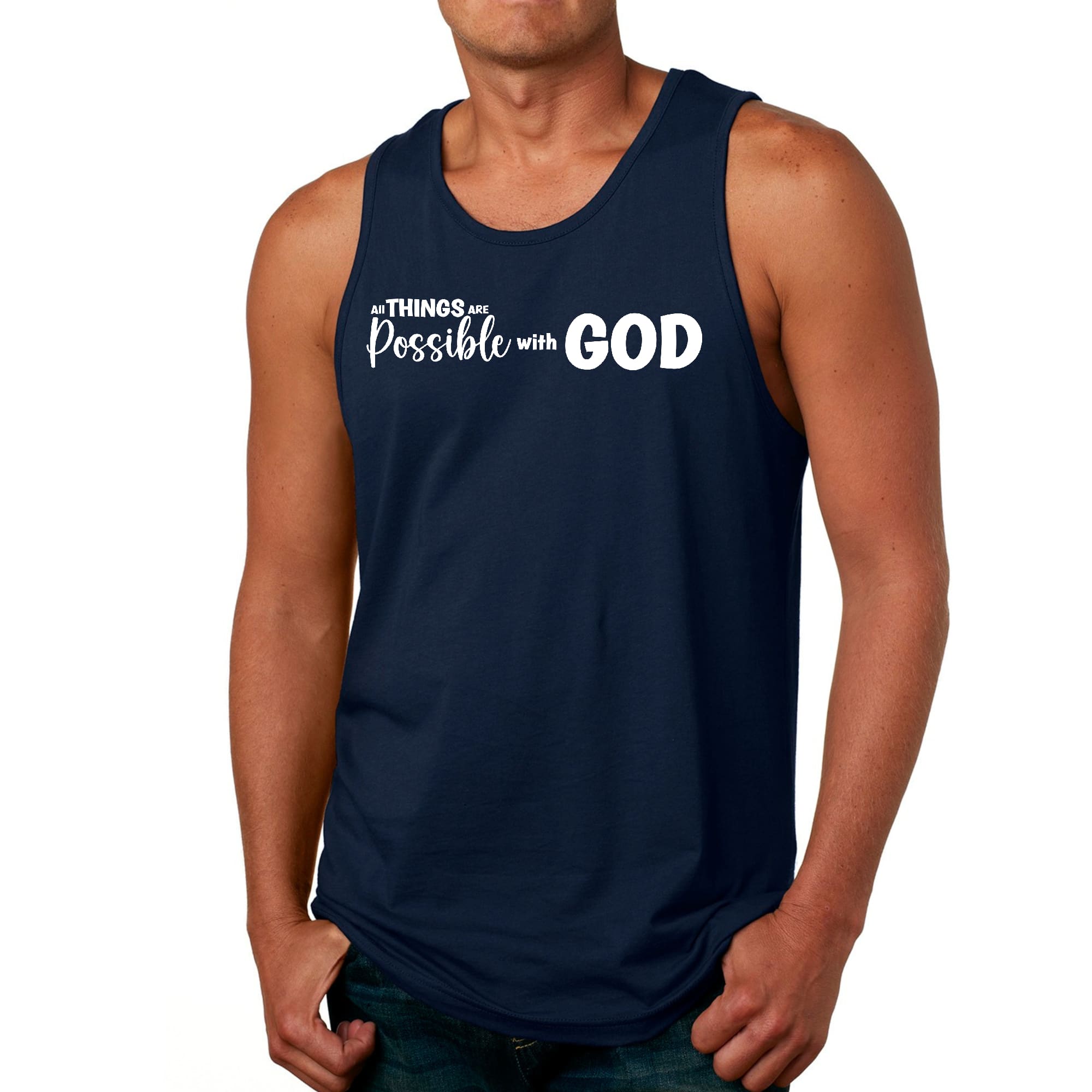 Mens Fitness Tank Top Graphic T-shirt All Things are Possible with God