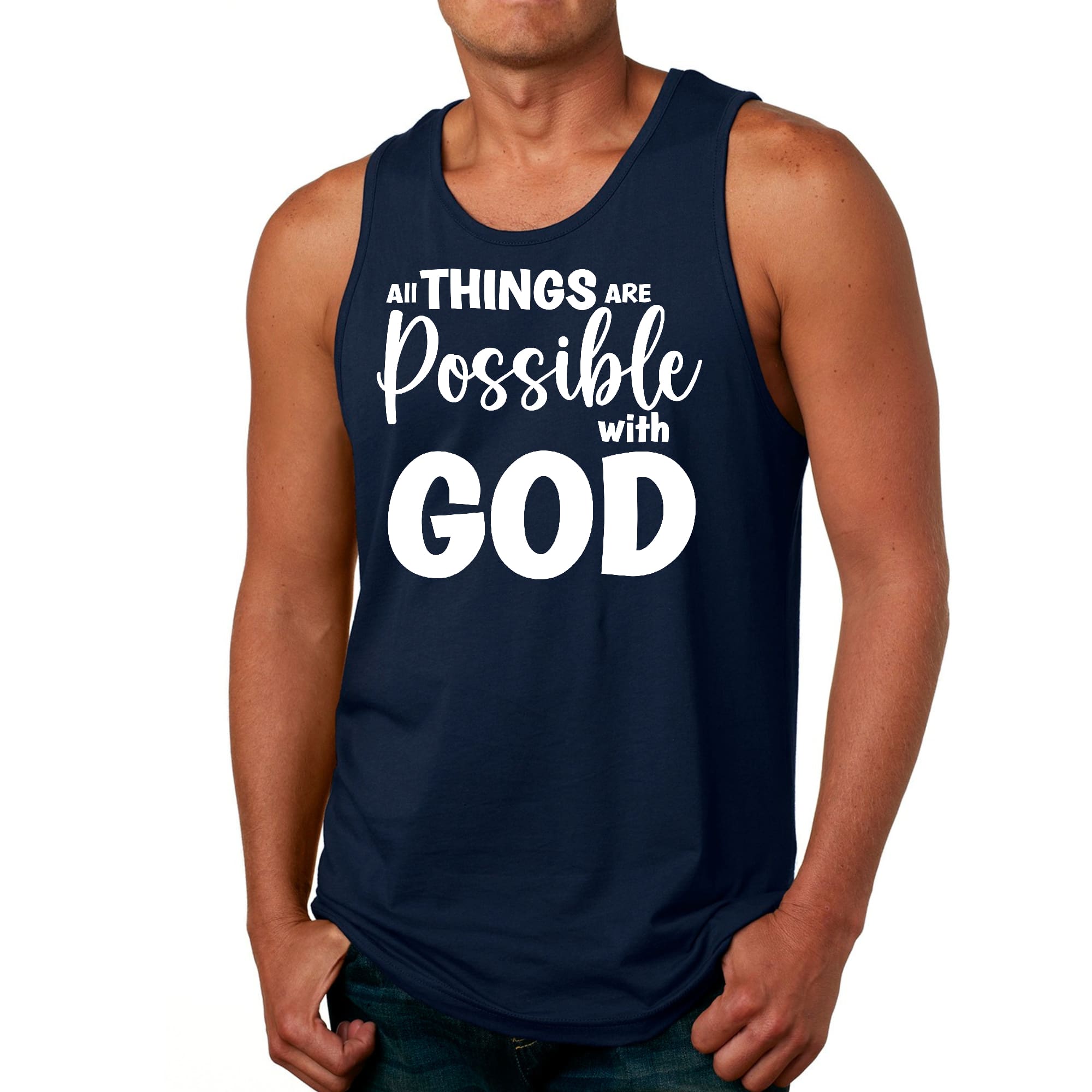 Mens Fitness Tank Top Graphic T-shirt All Things are Possible with God