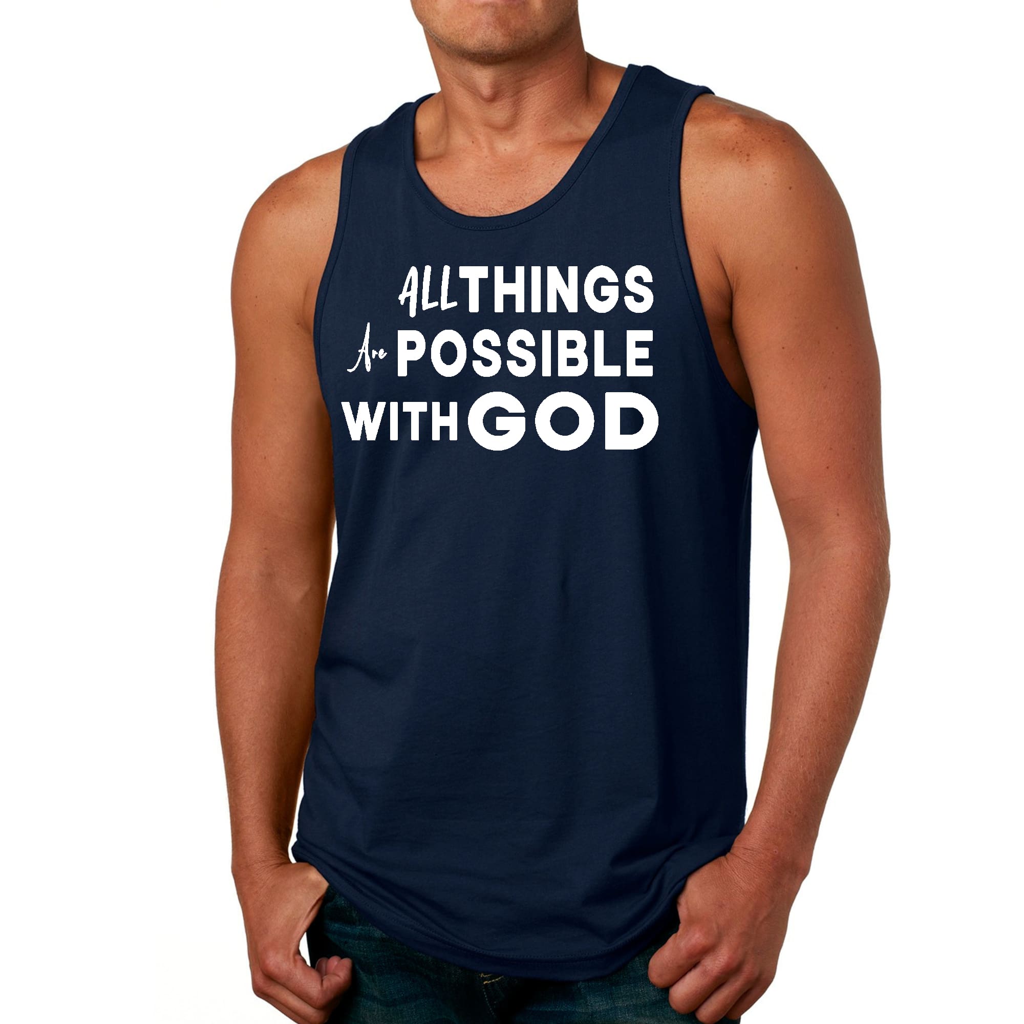Mens Fitness Tank Top Graphic T-shirt All Things are Possible with God