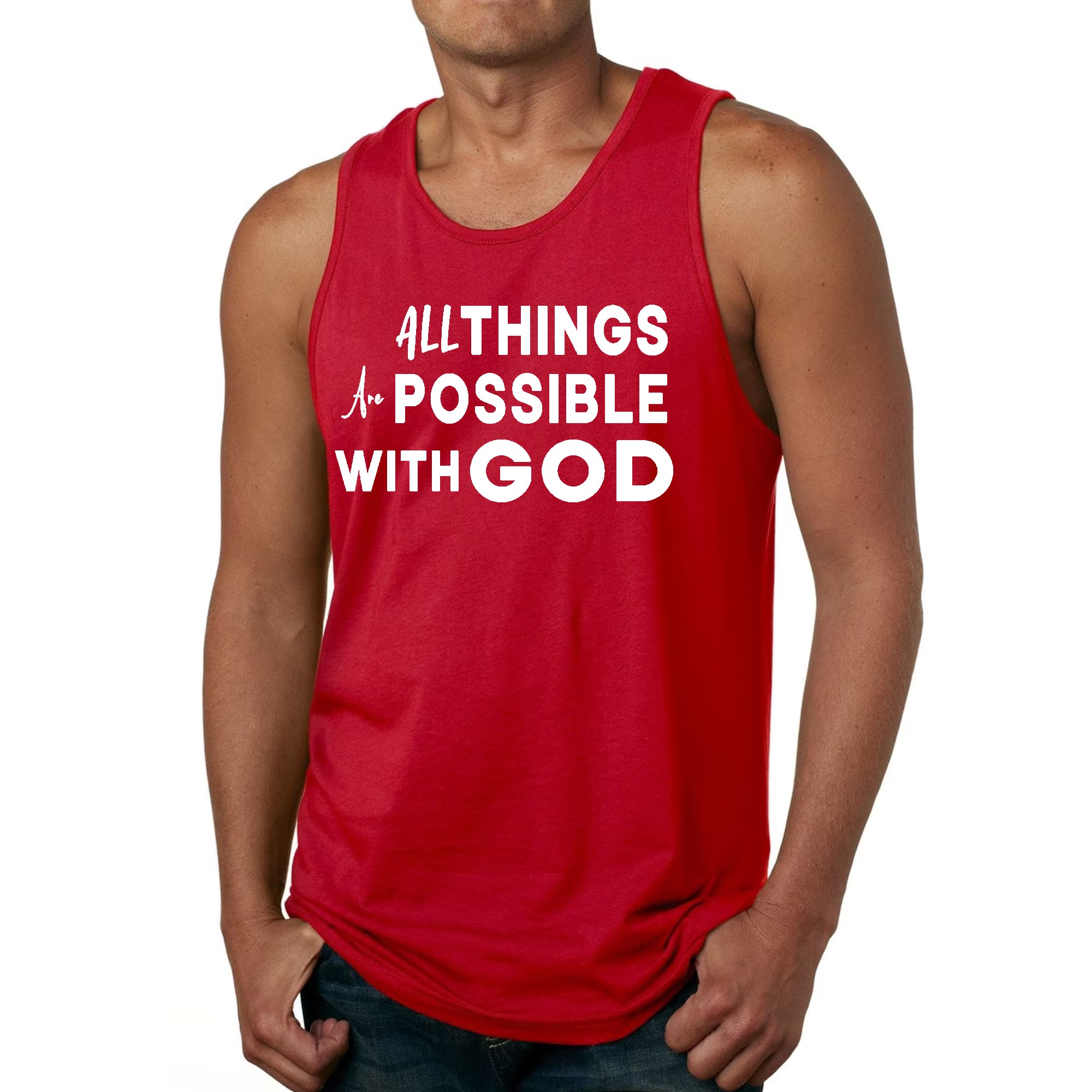 Mens Fitness Tank Top Graphic T-shirt All Things are Possible with God