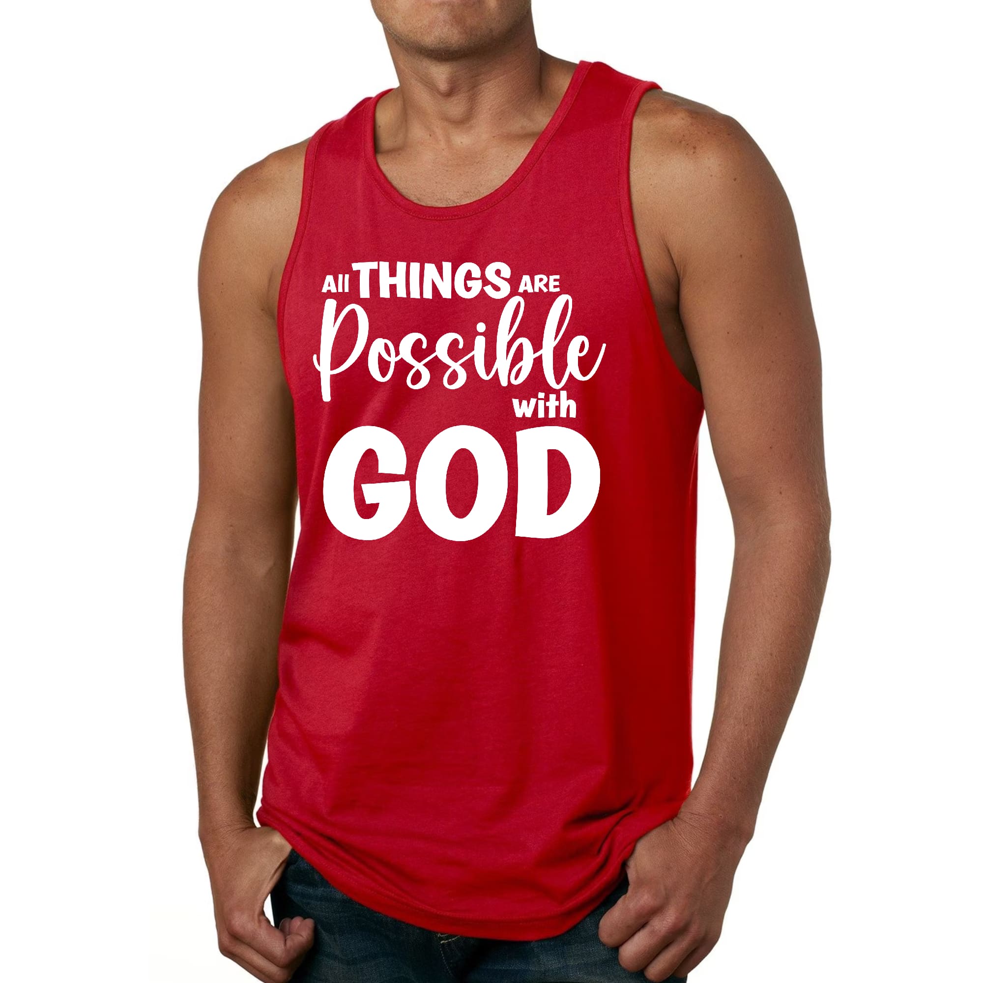 Mens Fitness Tank Top Graphic T-shirt All Things are Possible with God