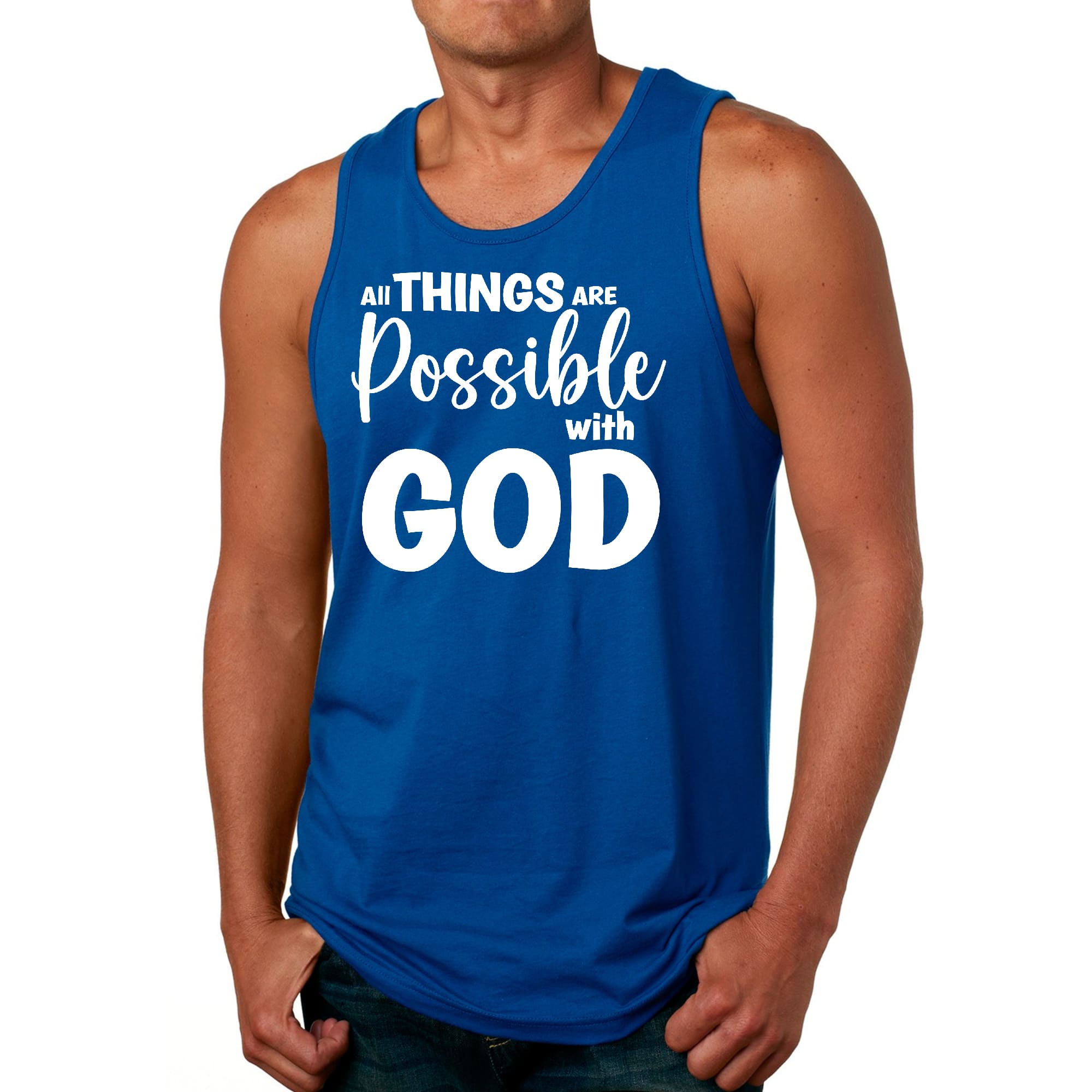 Mens Fitness Tank Top Graphic T-shirt All Things are Possible with God