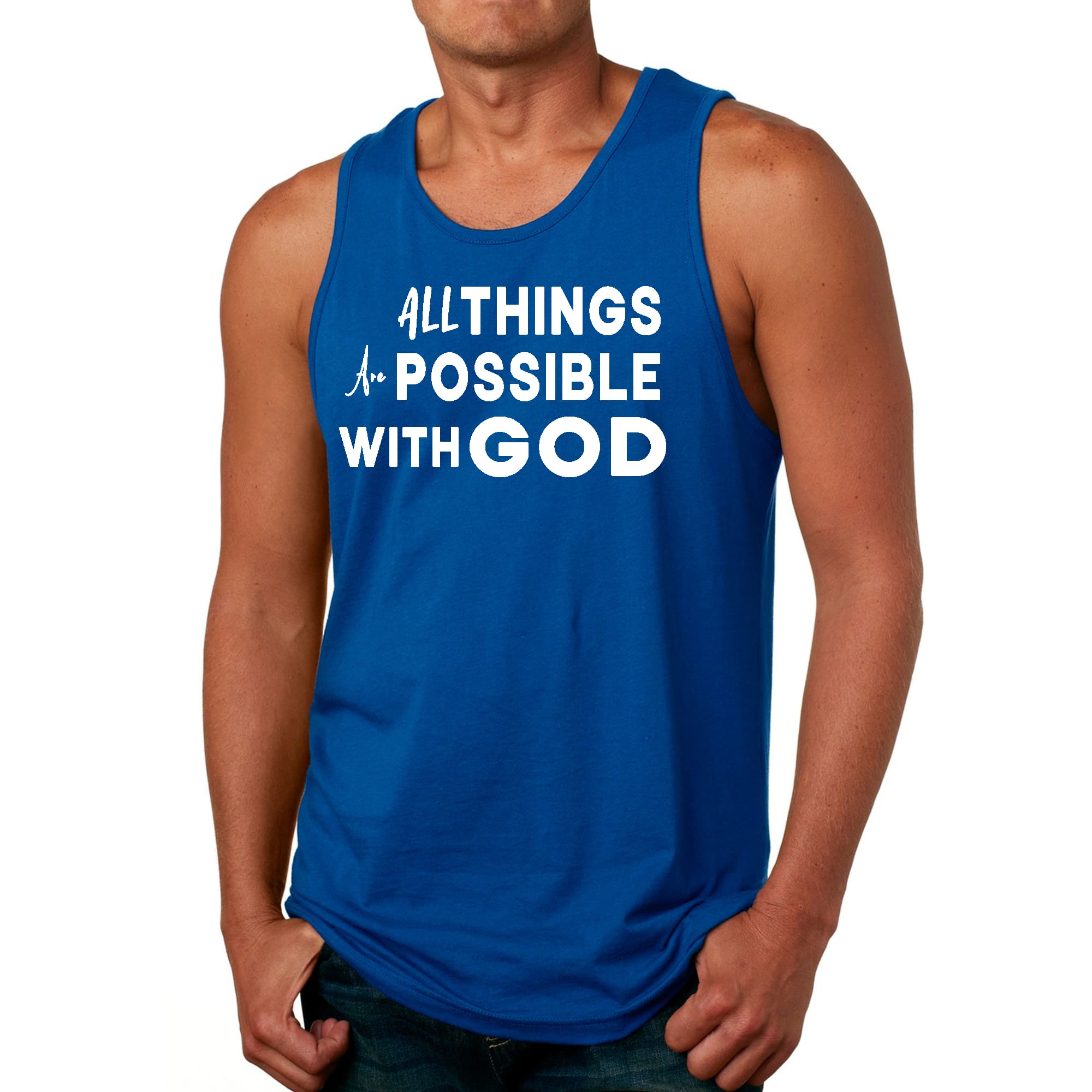 Mens Fitness Tank Top Graphic T-shirt All Things are Possible with God