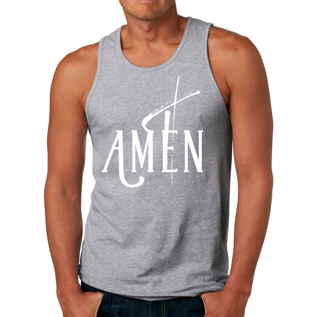 Mens Fitness Tank Top Graphic T-shirt Amen White Print