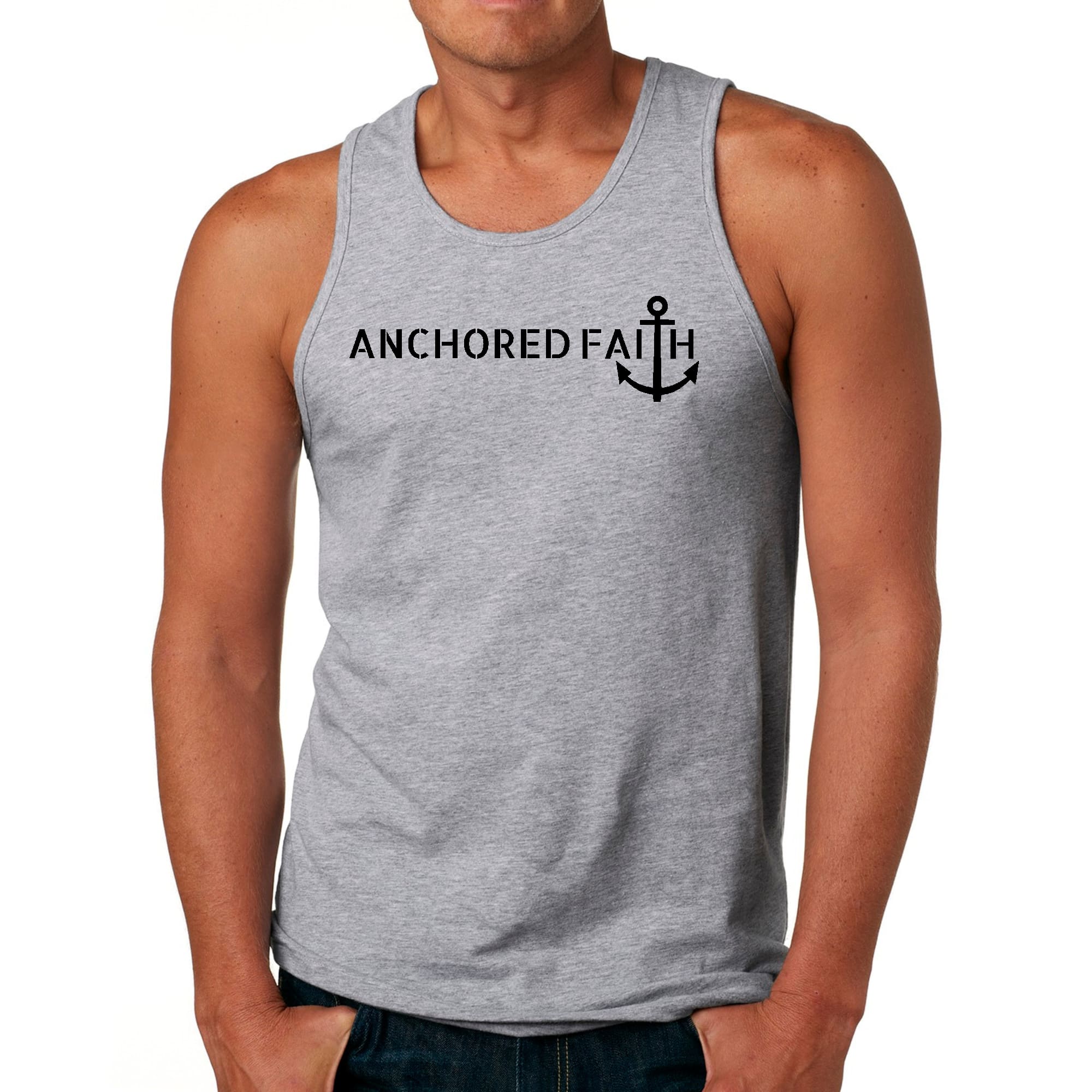 Mens Fitness Tank Top Graphic T-shirt Anchored Faith Black Print