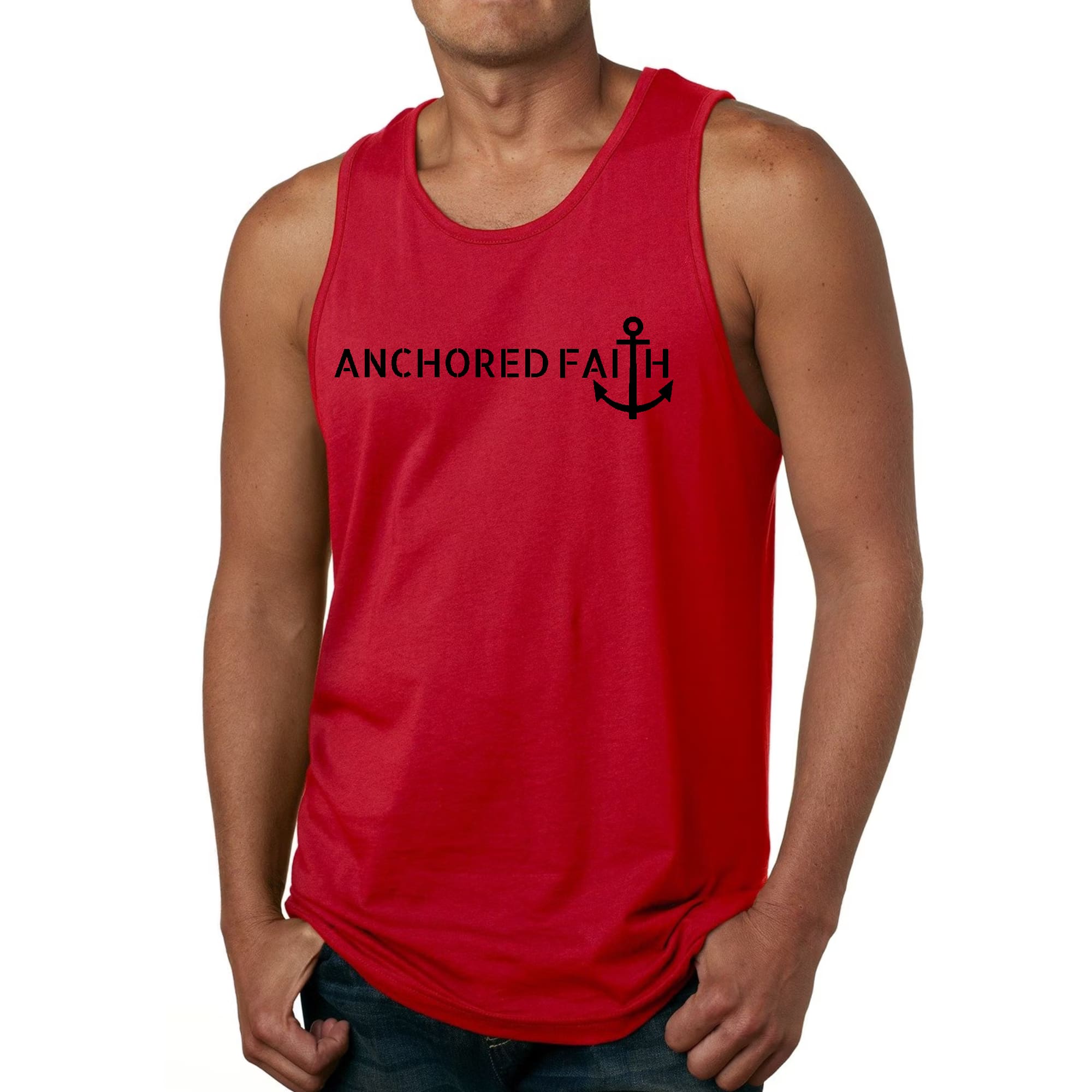 Mens Fitness Tank Top Graphic T-shirt Anchored Faith Black Print