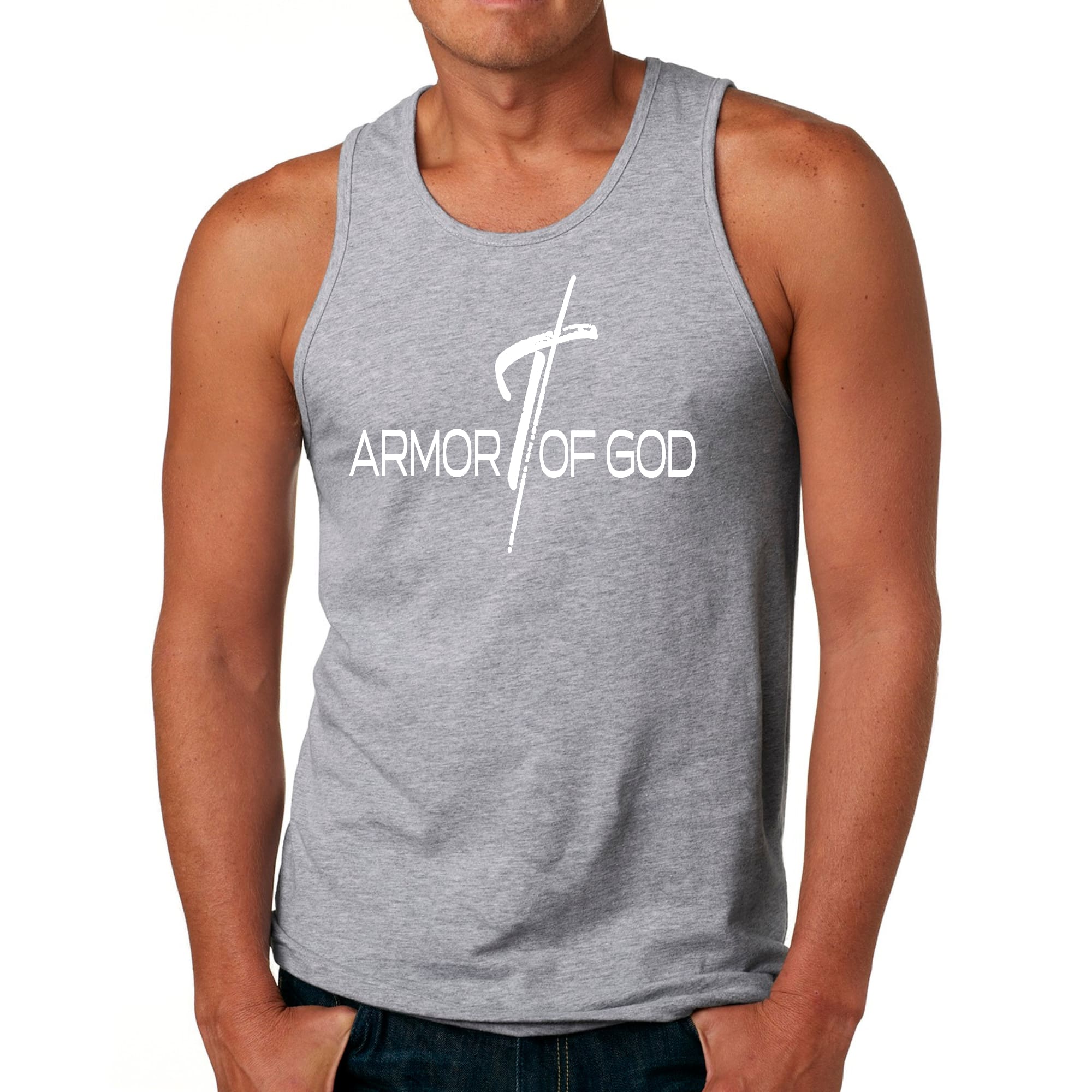 Mens Fitness Tank Top Graphic T-shirt Armor of God Cross