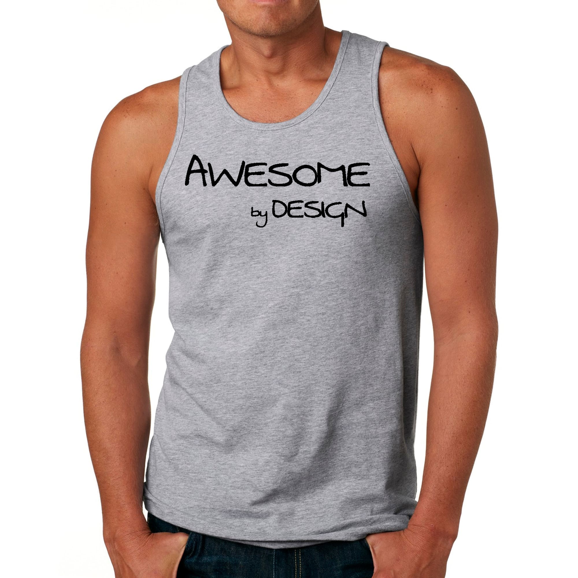 Mens Fitness Tank Top Graphic T-shirt Awesome by Design Black Print