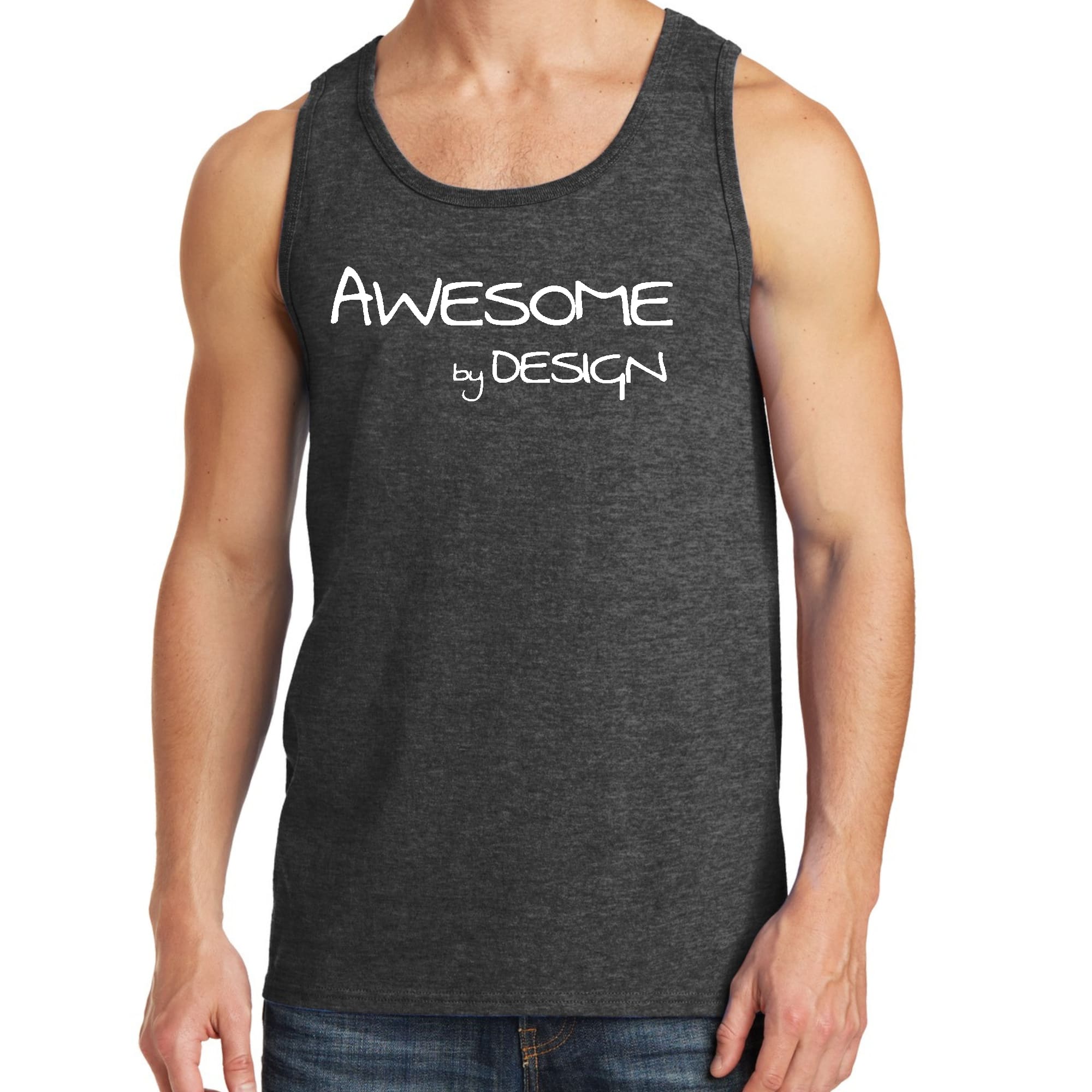 Mens Fitness Tank Top Graphic T-shirt Awesome by Design White Print