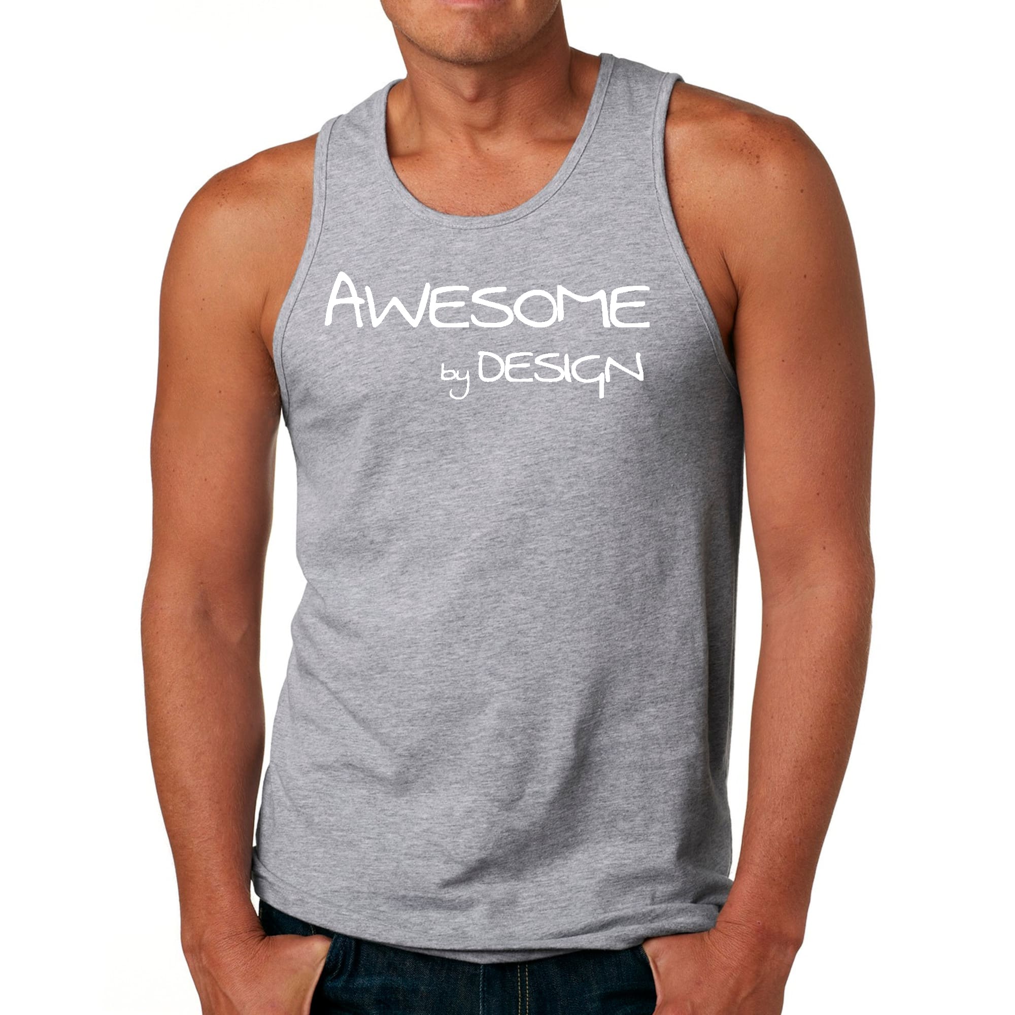Mens Fitness Tank Top Graphic T-shirt Awesome by Design White Print