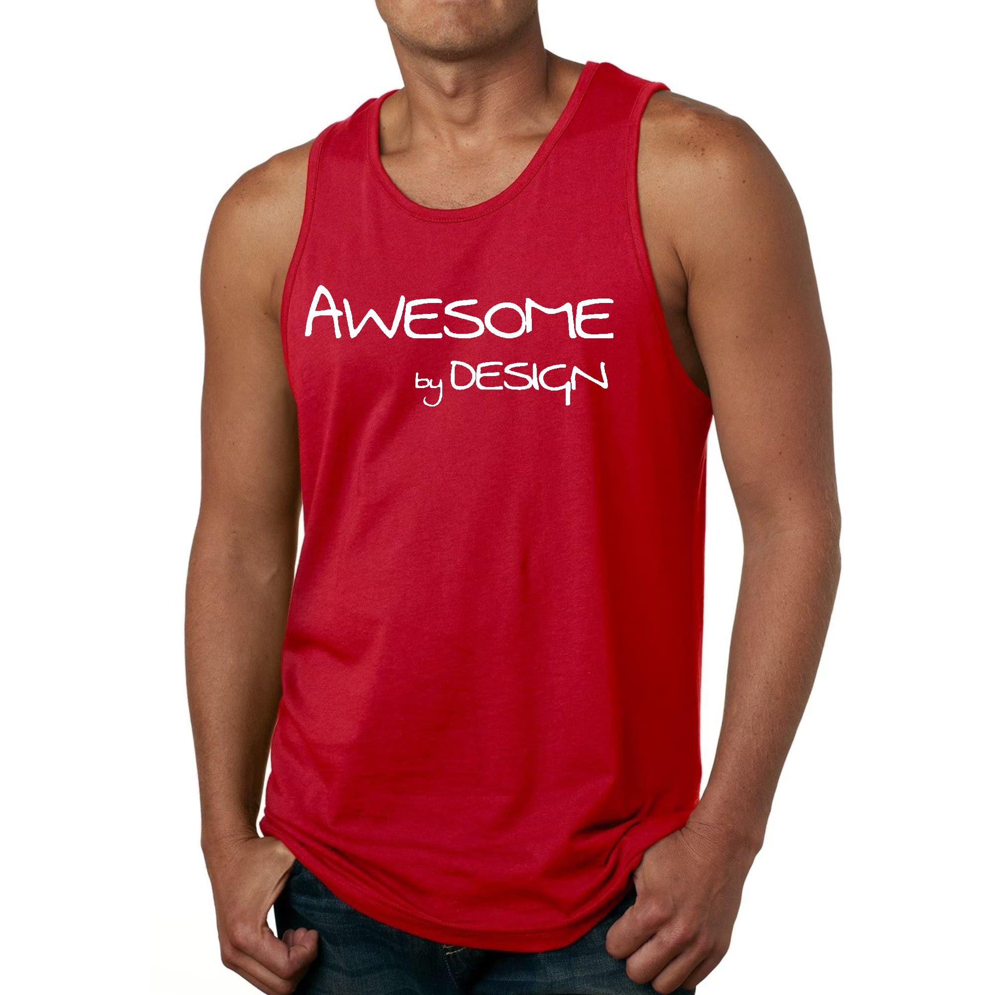 Mens Fitness Tank Top Graphic T-shirt Awesome by Design White Print