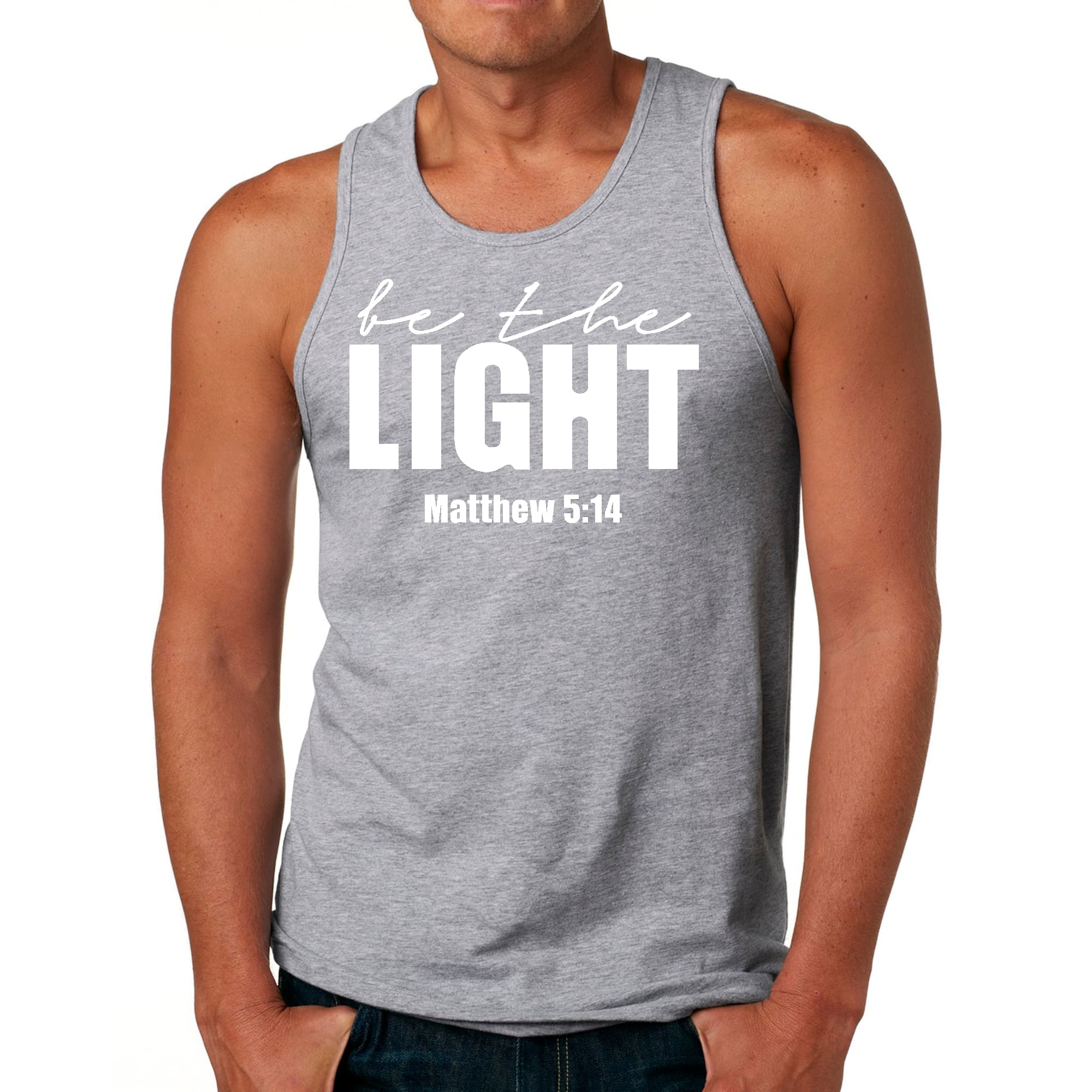Mens Fitness Tank Top Graphic T-shirt be the Light Inspirational Art
