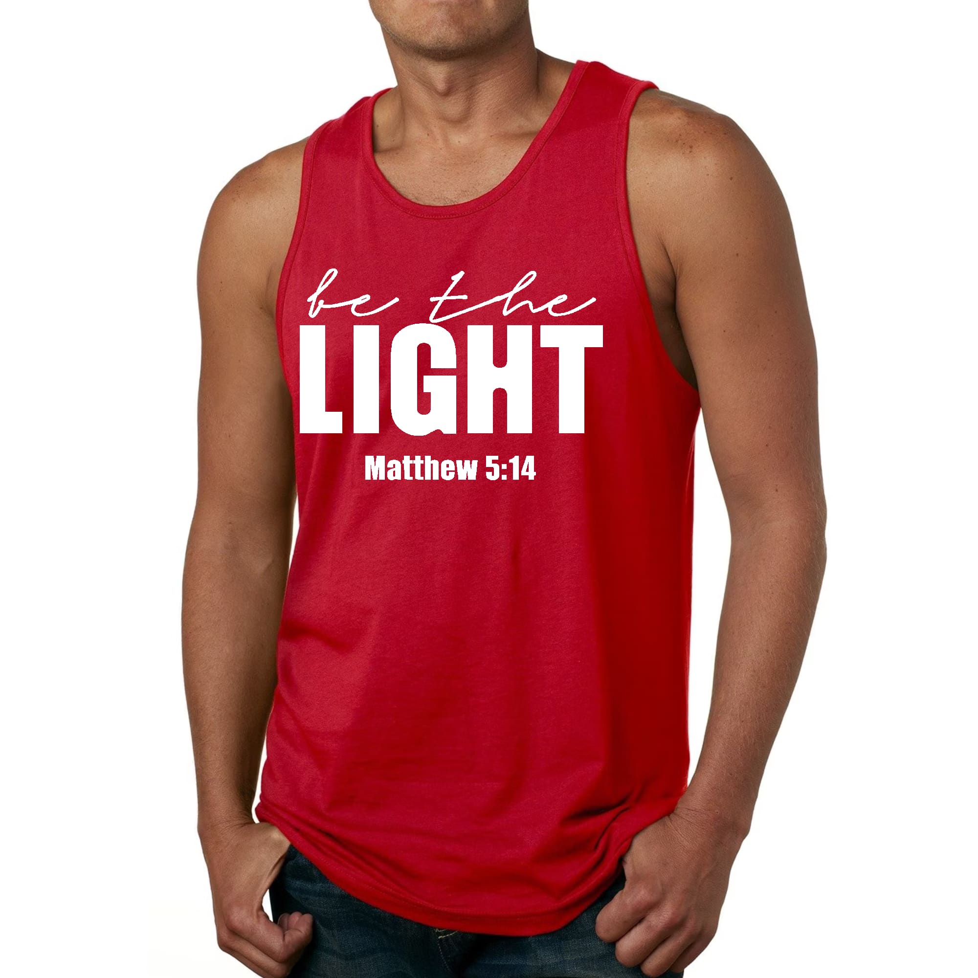 Mens Fitness Tank Top Graphic T-shirt be the Light Inspirational Art