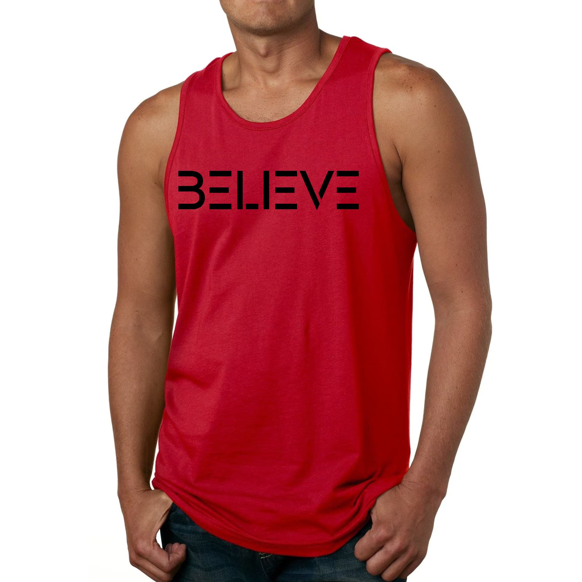 Mens Fitness Tank Top Graphic T-shirt Believe Black Print