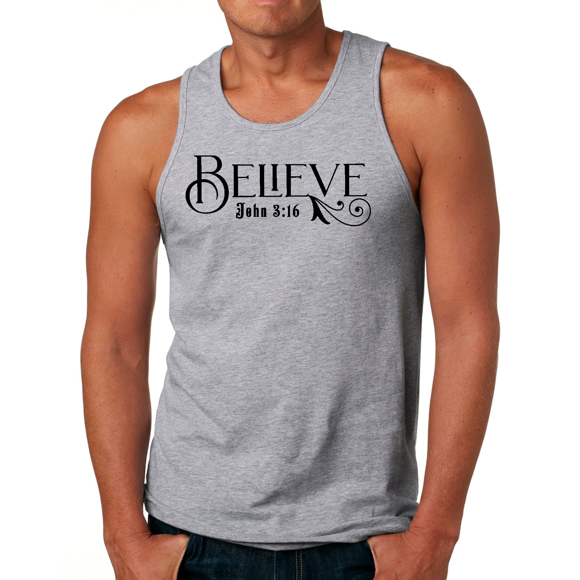 Mens Fitness Tank Top Graphic T-shirt Believe John 3:16 Black
