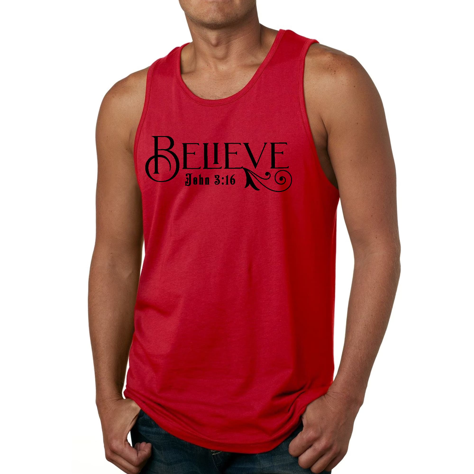 Mens Fitness Tank Top Graphic T-shirt Believe John 3:16 Black
