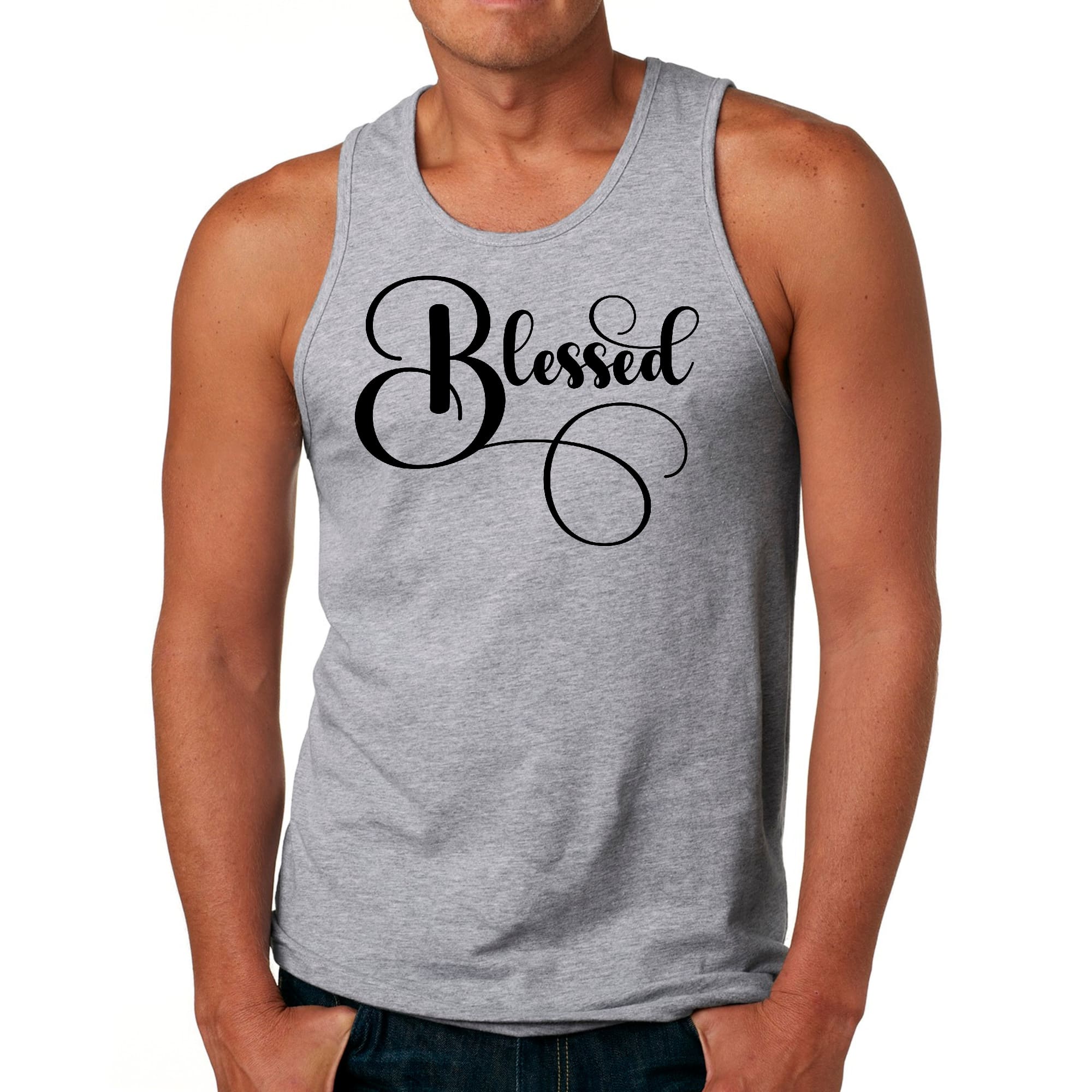 Mens Fitness Tank Top Graphic T-shirt Blessed Black Graphic