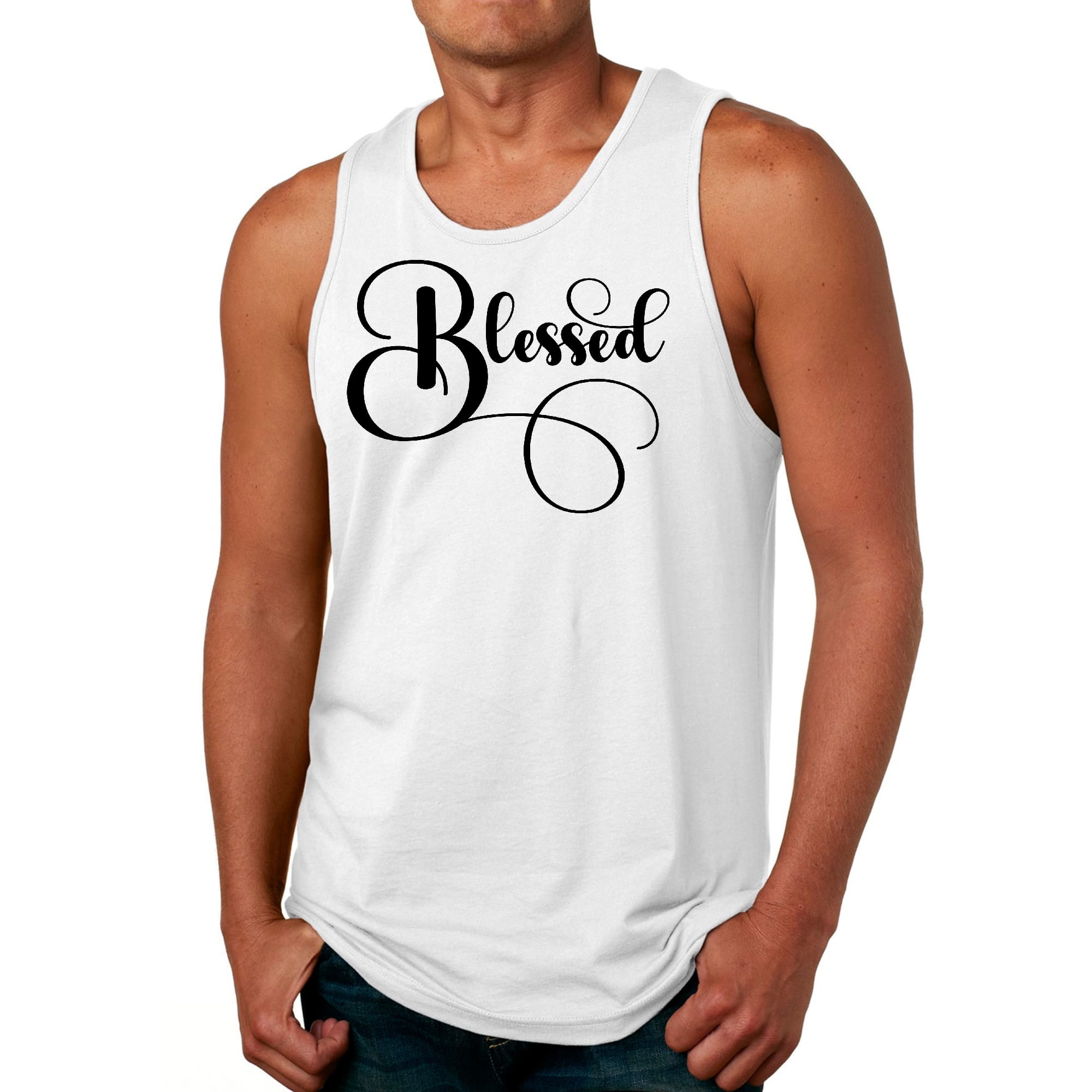 Mens Fitness Tank Top Graphic T-shirt Blessed Black Graphic