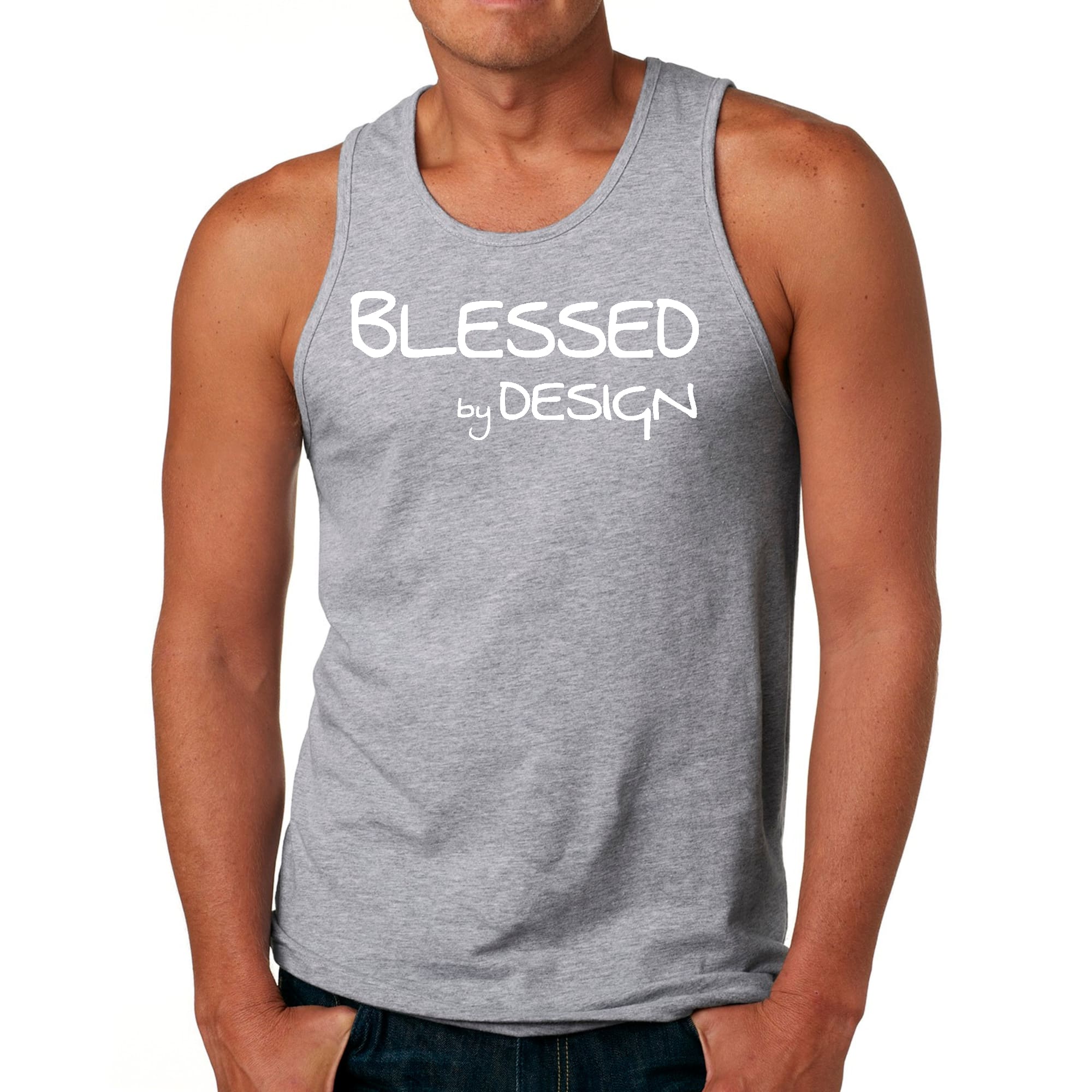Mens Fitness Tank Top Graphic T-shirt Blessed by Design -
