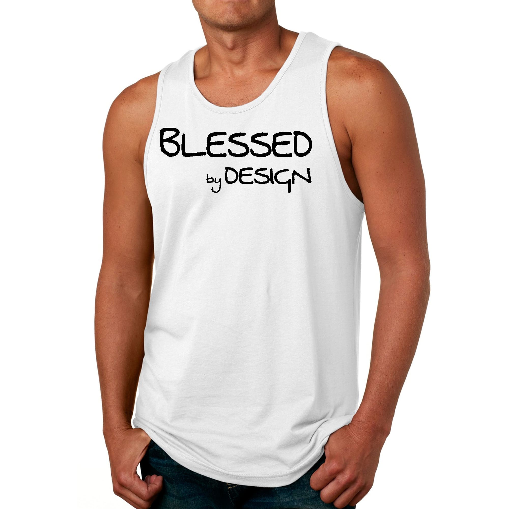 Mens Fitness Tank Top Graphic T-shirt Blessed by Design -
