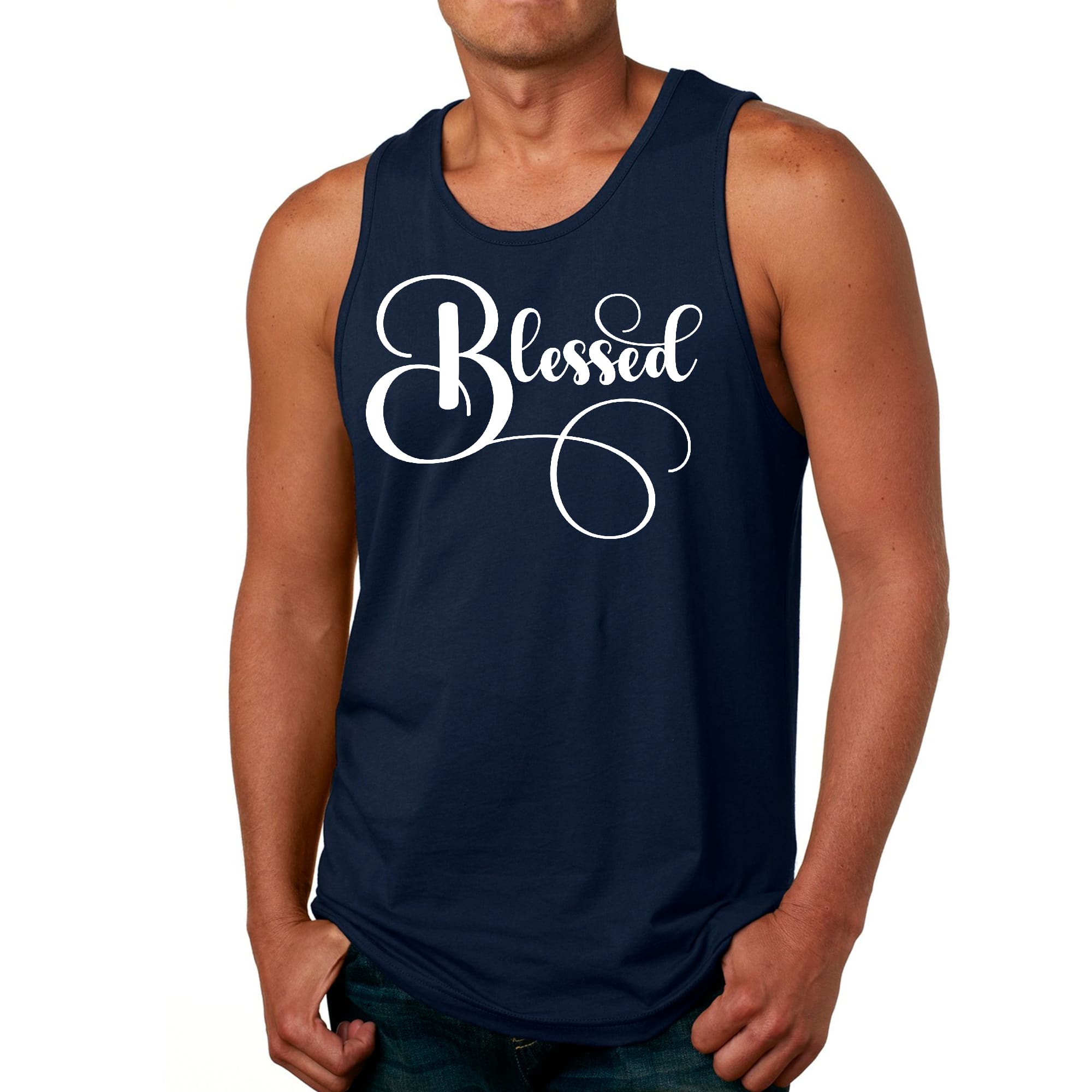 Mens Fitness Tank Top Graphic T-shirt Blessed Graphic Illustration