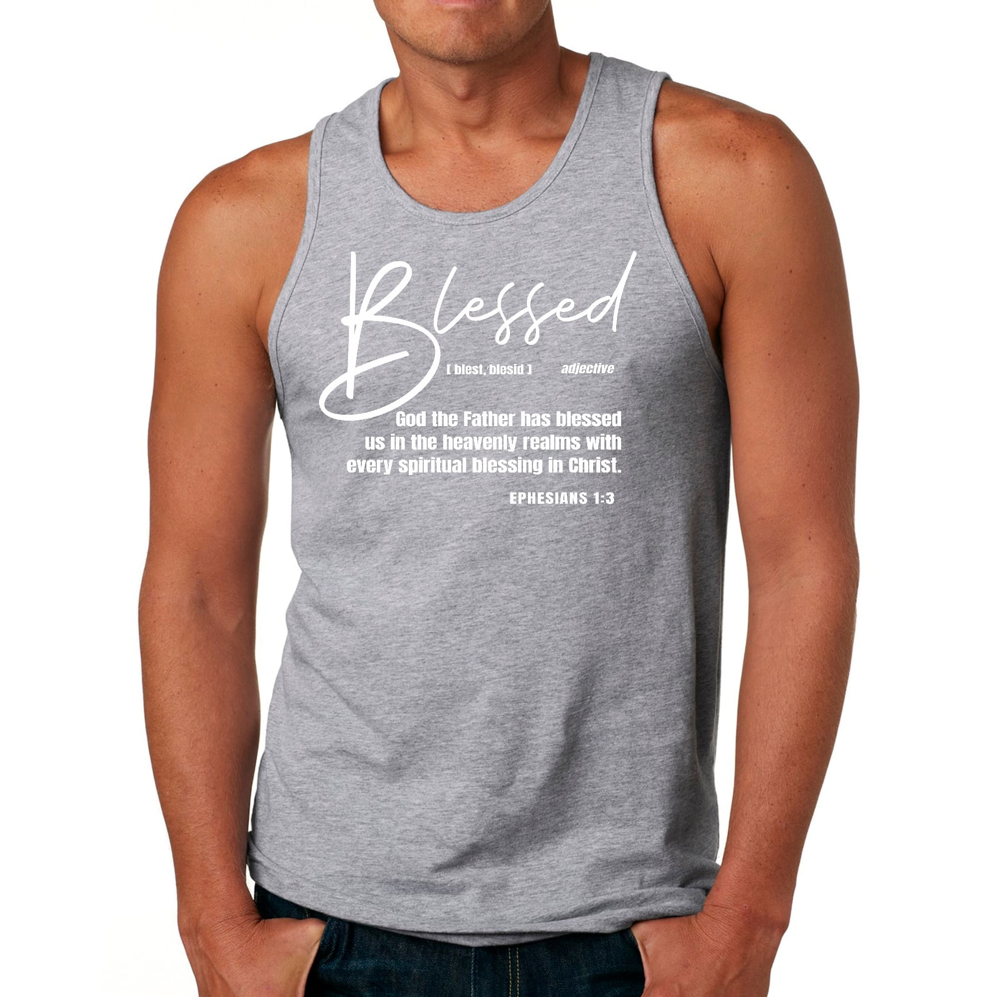 Mens Fitness Tank Top Graphic T-shirt Blessed in Christ