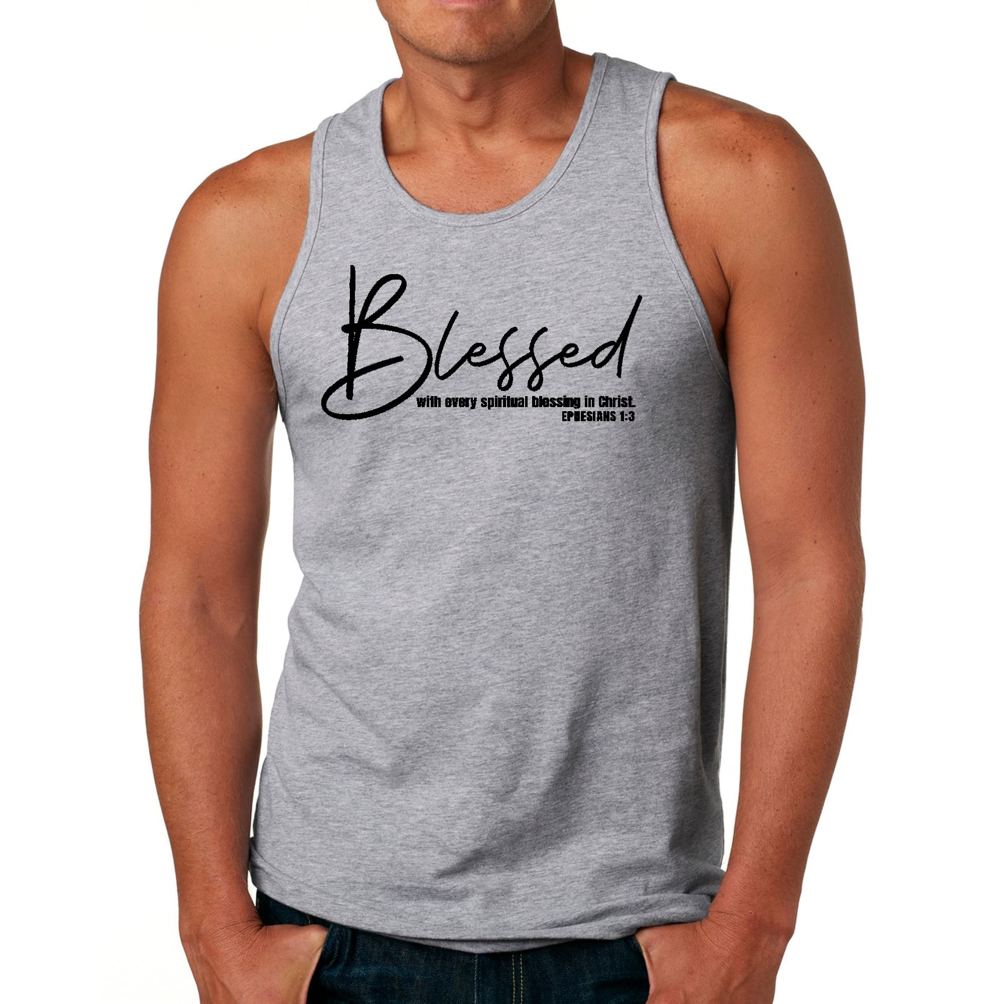 Mens Fitness Tank Top Graphic T-shirt Blessed with Every Spiritual