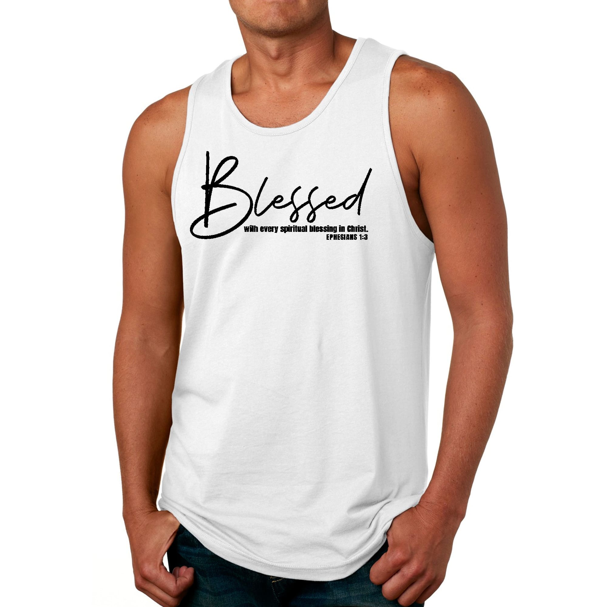 Mens Fitness Tank Top Graphic T-shirt Blessed with Every Spiritual