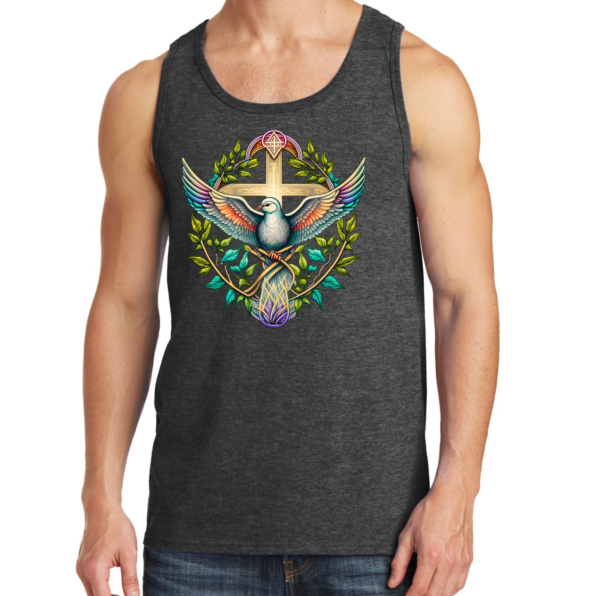 Mens Fitness Tank Top Graphic T-shirt Blue Green Multicolor Dove