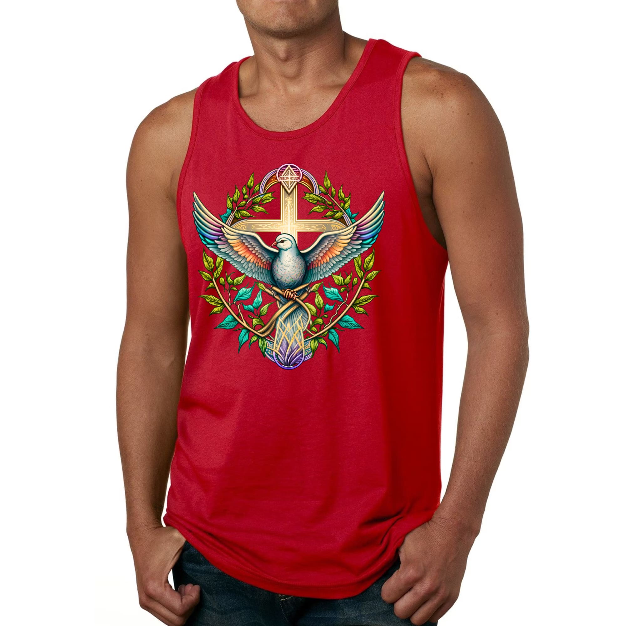 Mens Fitness Tank Top Graphic T-shirt Blue Green Multicolor Dove