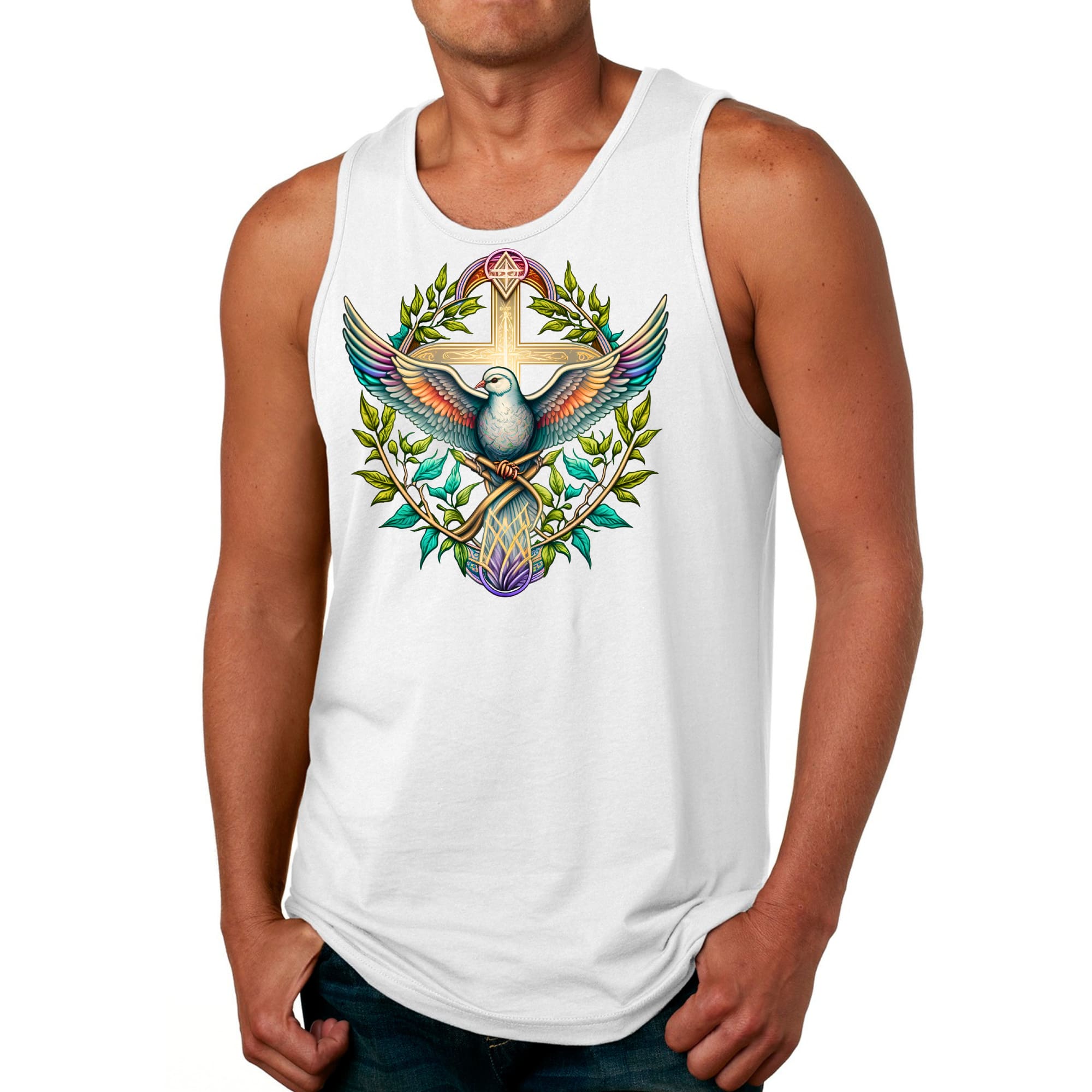 Mens Fitness Tank Top Graphic T-shirt Blue Green Multicolor Dove