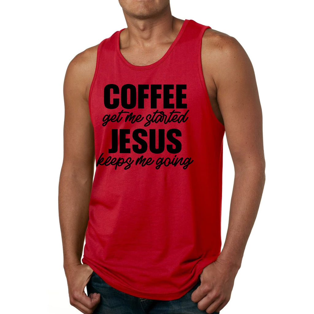 Mens Fitness Tank Top Graphic T-shirt Coffee Get me Started - Jesus