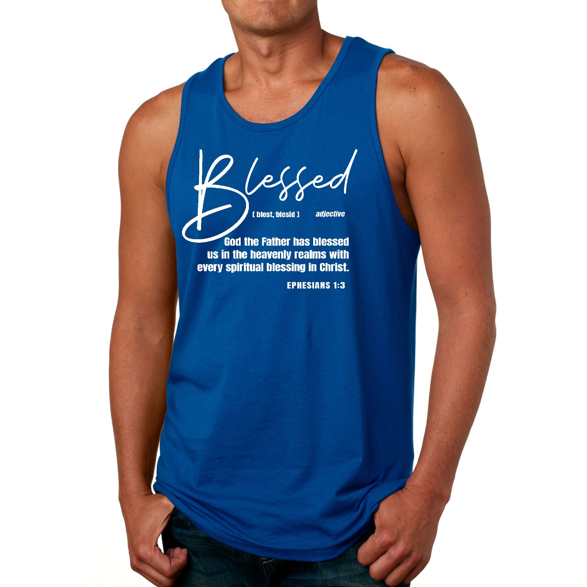 Mens Fitness Tank Top Graphic T-shirt Ephesians - Blessed with Every