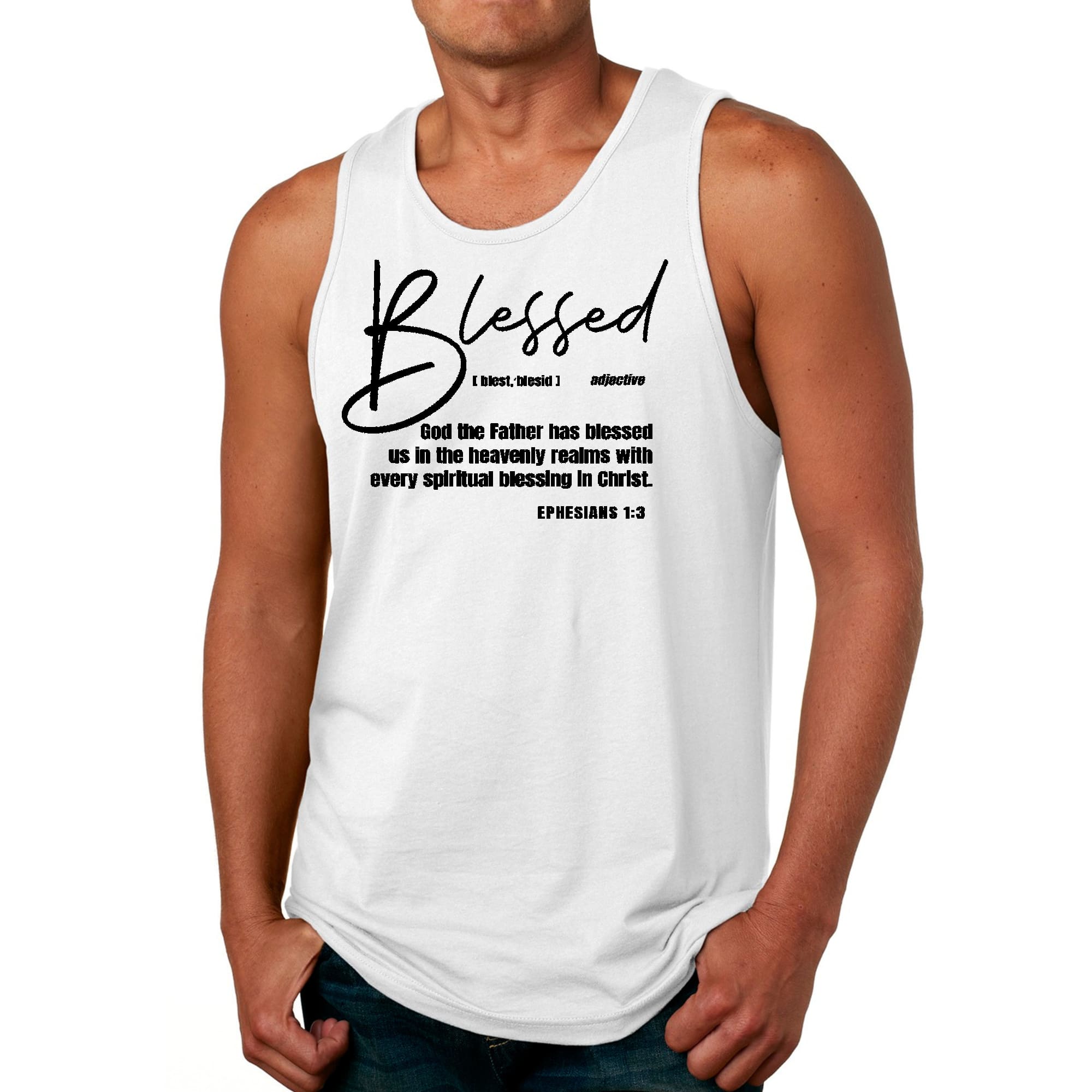 Mens Fitness Tank Top Graphic T-shirt Ephesians - Blessed with Every