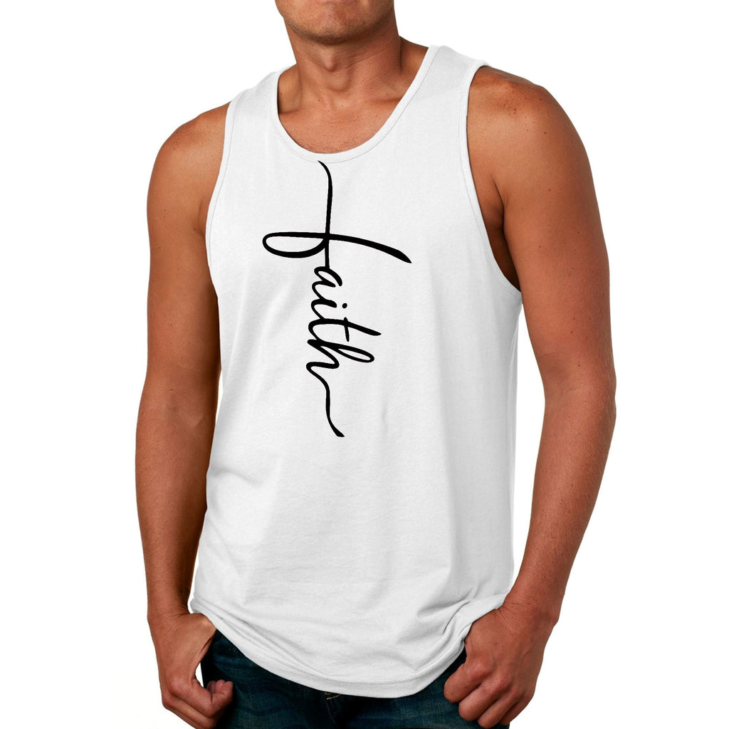 Mens Fitness Tank Top Graphic T-shirt Faith Script Cross Black