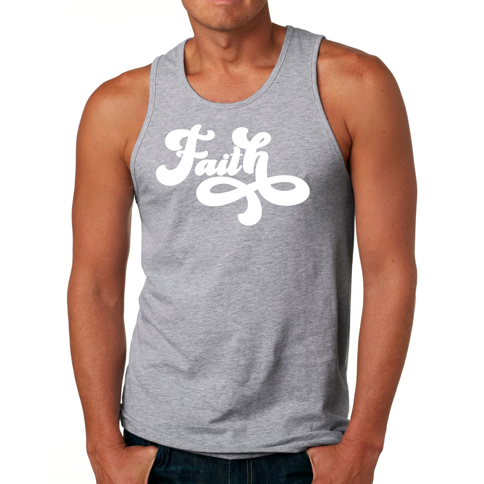 Mens Fitness Tank Top Graphic T-shirt Faith Script Illustration