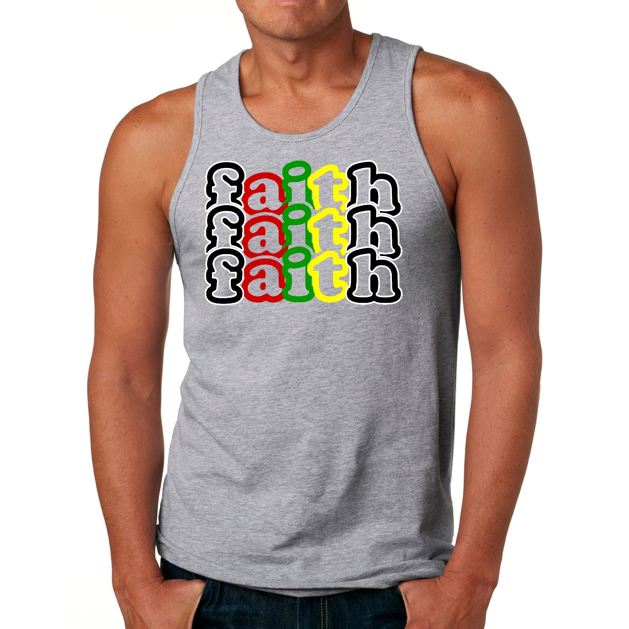 Mens Fitness Tank Top Graphic T-shirt Faith Stack Multicolor Black