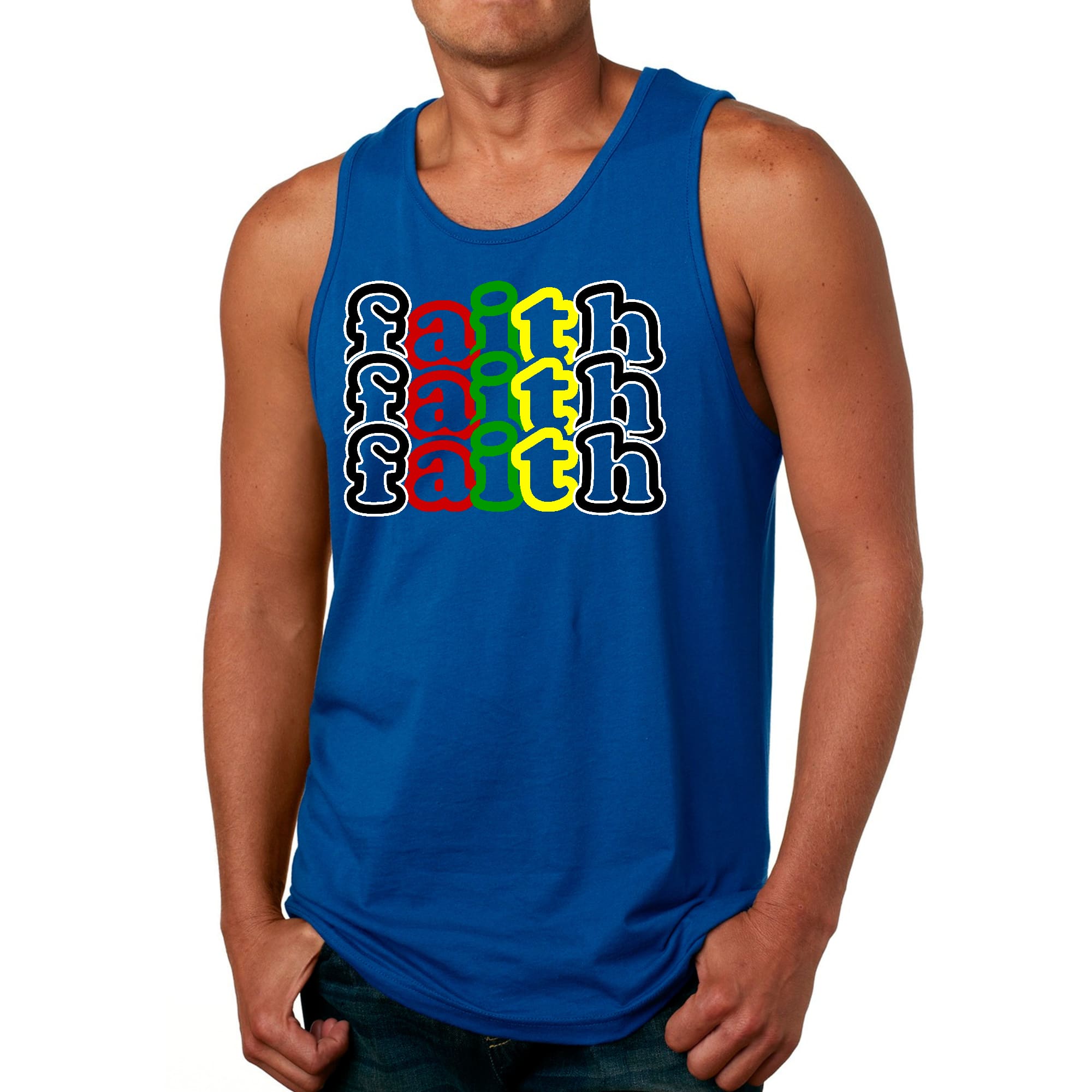 Mens Fitness Tank Top Graphic T-shirt Faith Stack Multicolor Black
